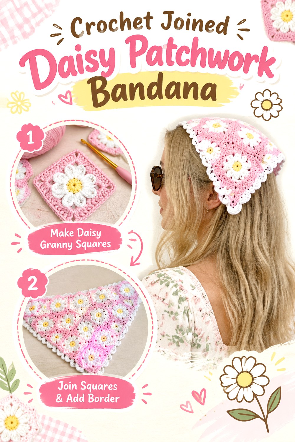 Crochet Joined Daisy Patchwork Bandana