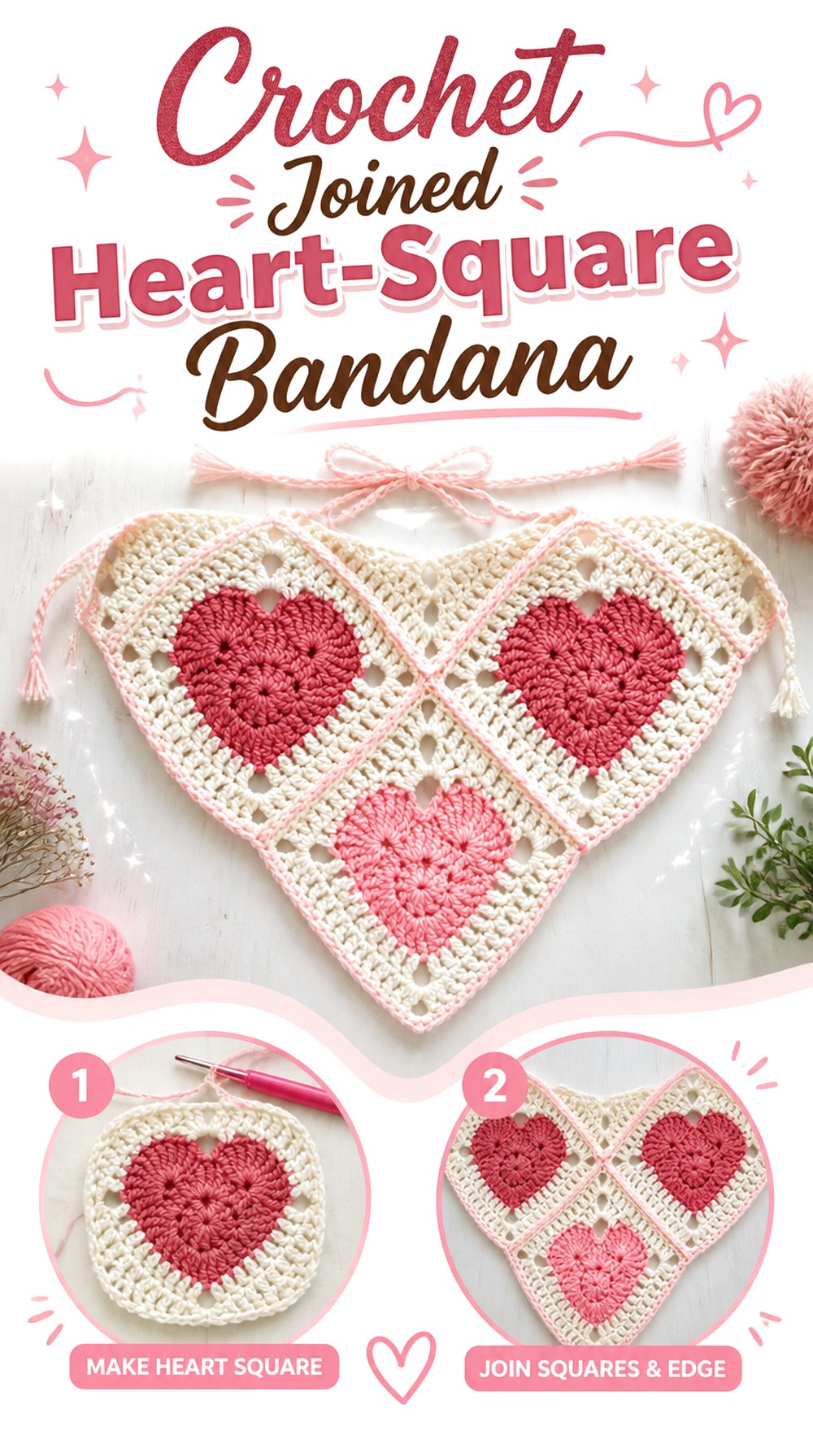 Crochet Joined Heart Square Bandana