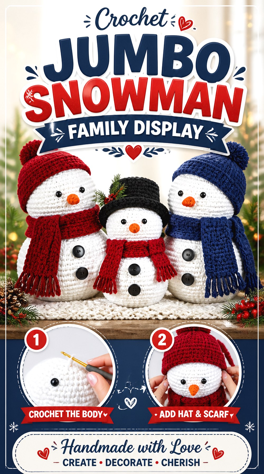 Crochet Jumbo Snowman Family Display