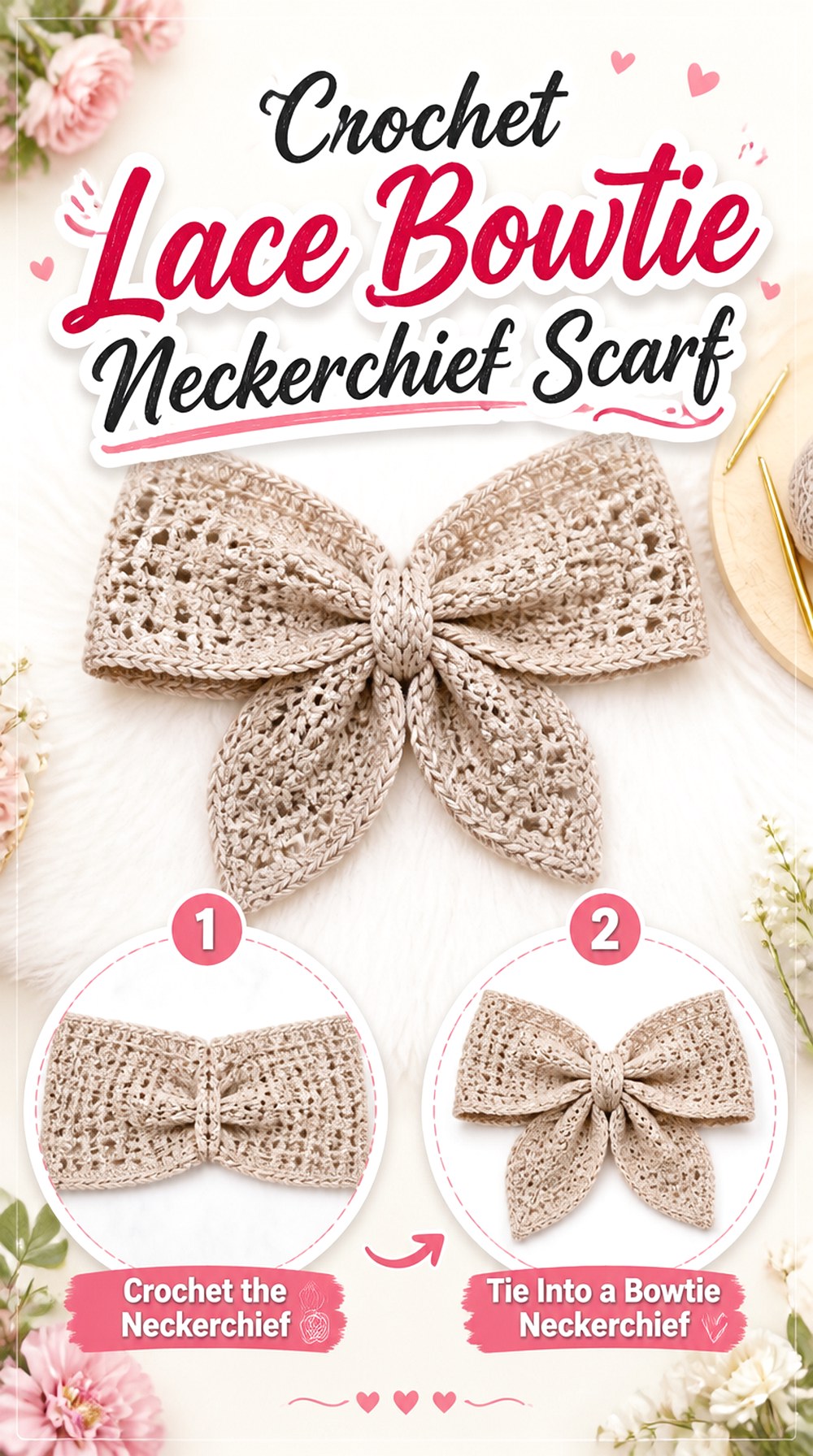 Crochet Lace Bowtie Neckerchief Scarf