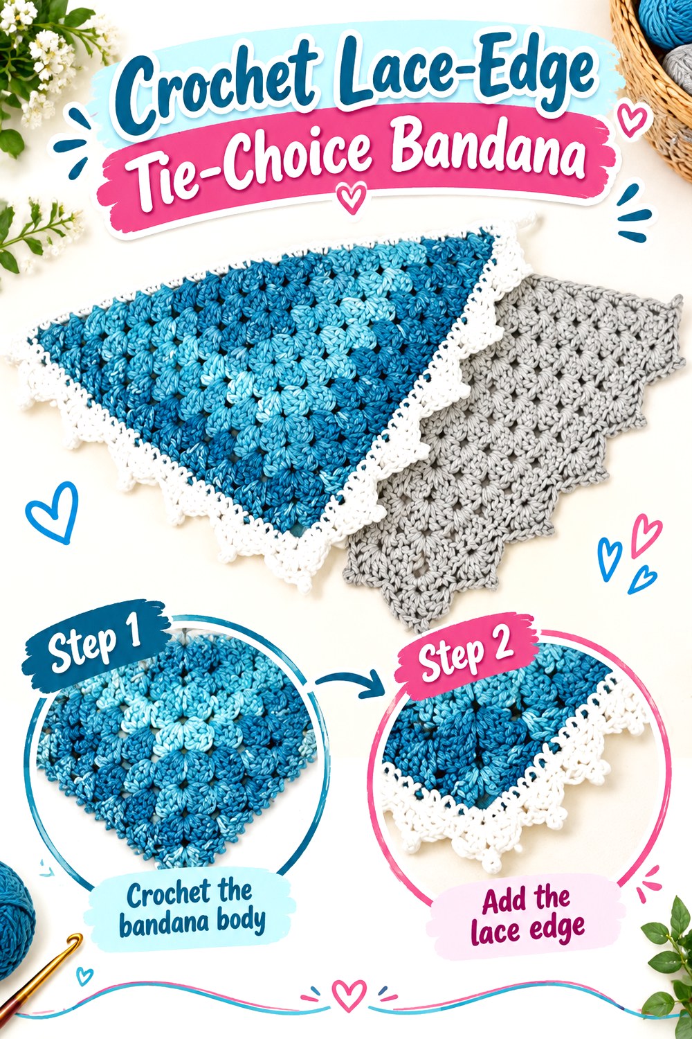 Crochet Lace Edge Tie Choice Bandana