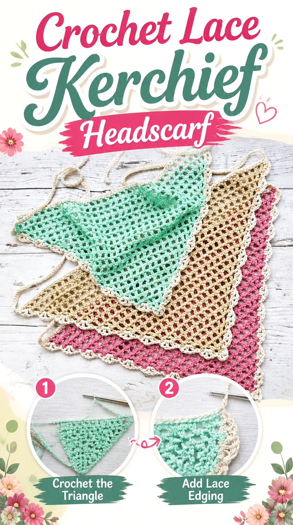 Crochet Lace Kerchief Headscarf