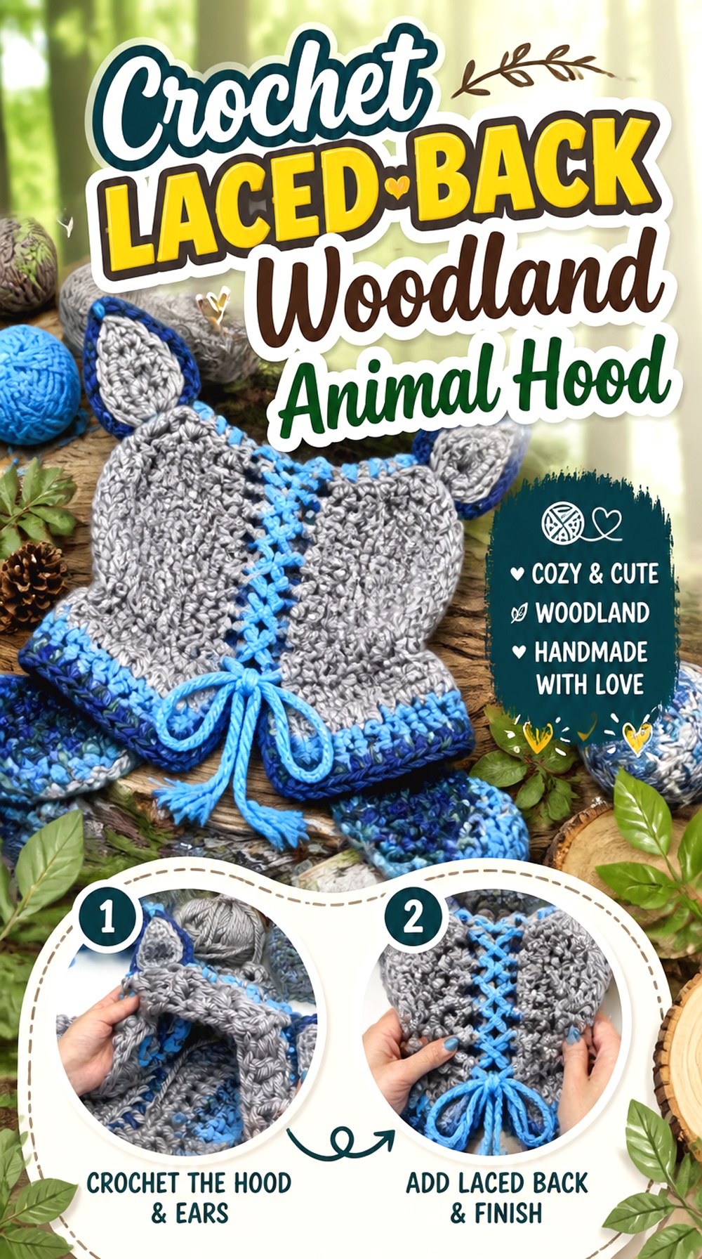 Crochet Laced Back Woodland Animal Hood