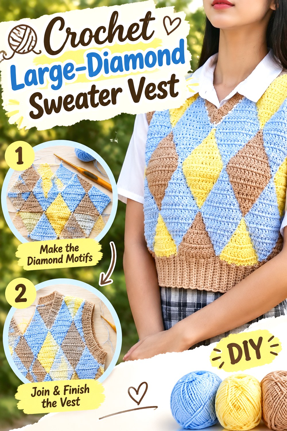 Crochet Large Diamond Sweater Vest
