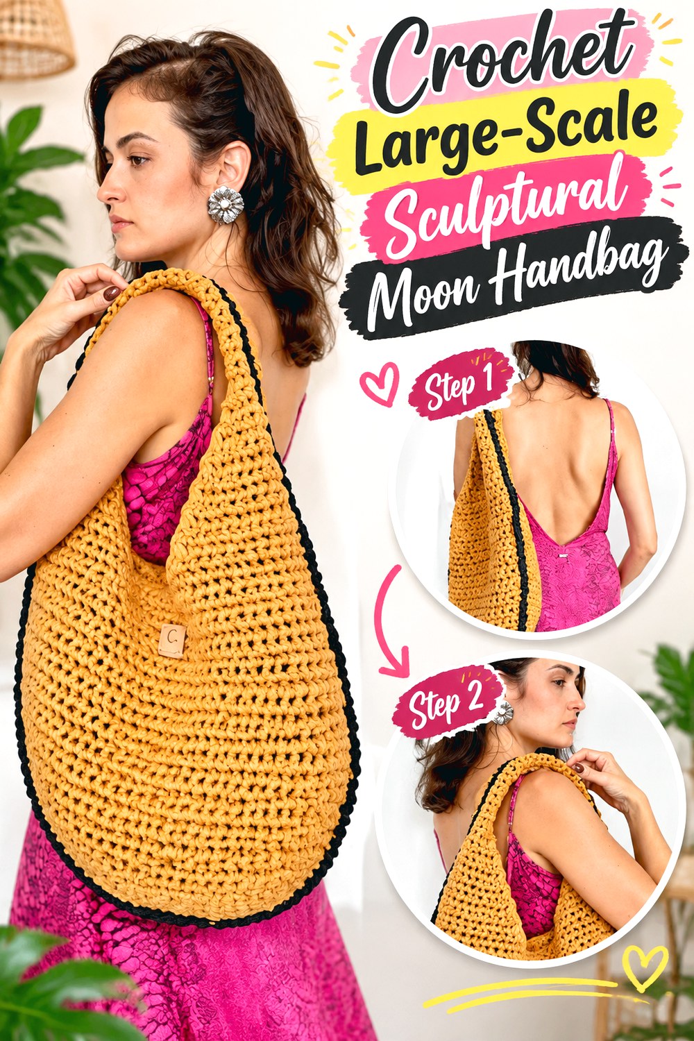 Crochet Large Scale Sculptural Moon Handbag