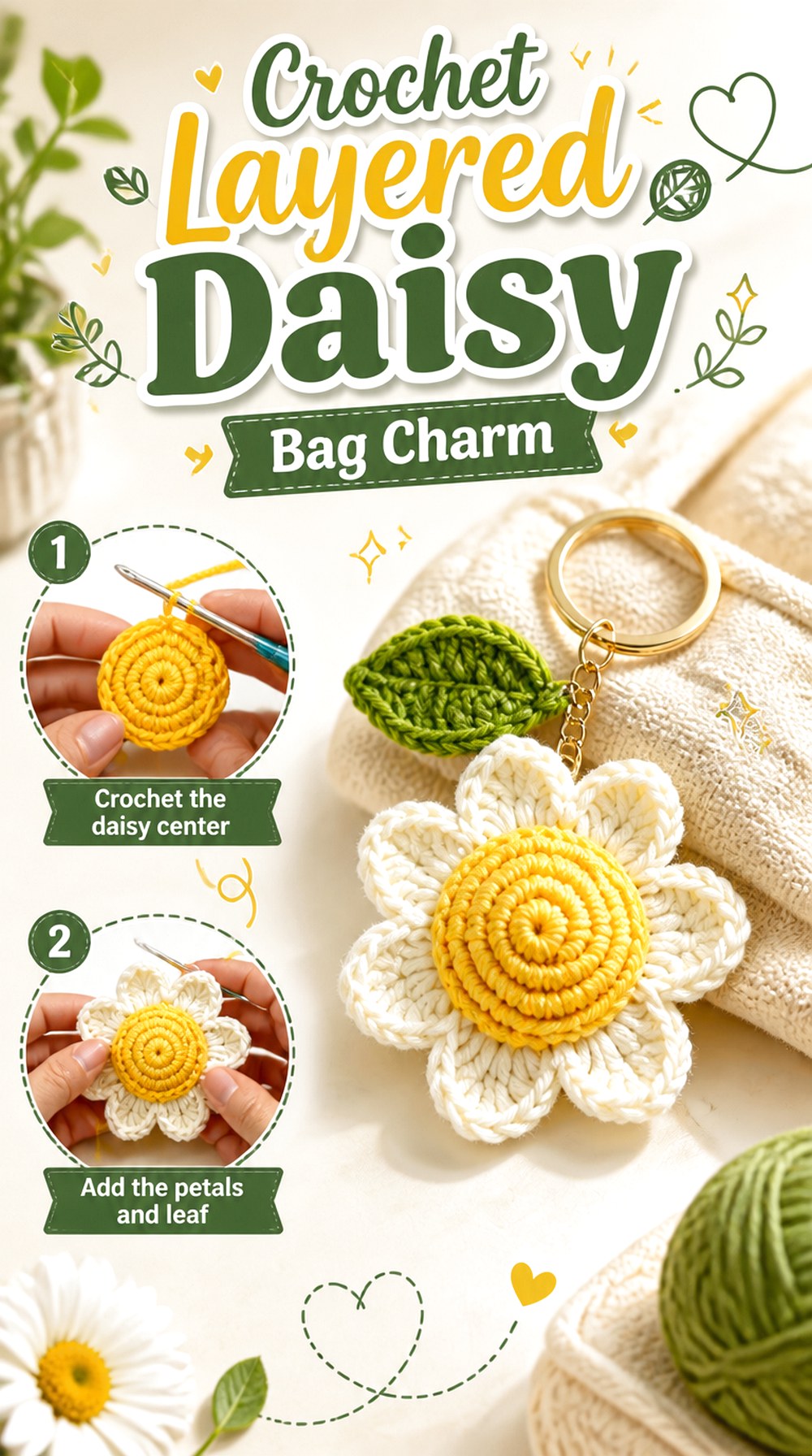 Crochet Layered Daisy Bag Charm