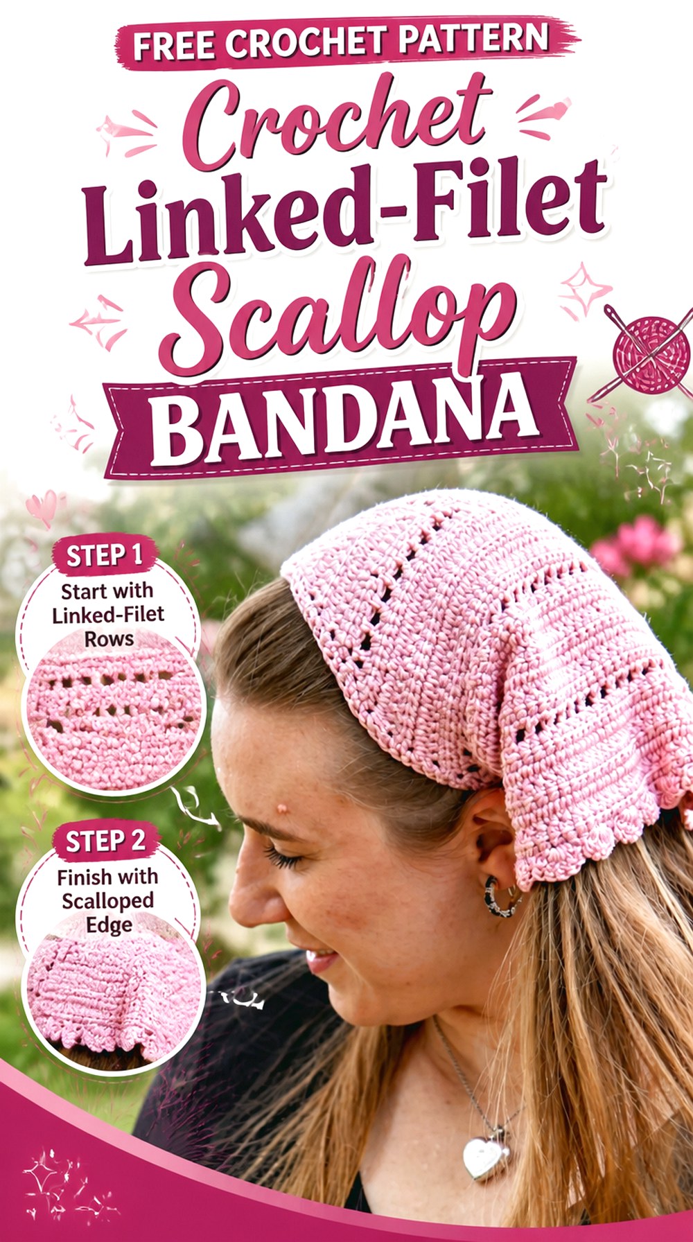 Crochet Linked Filet Scallop Bandana