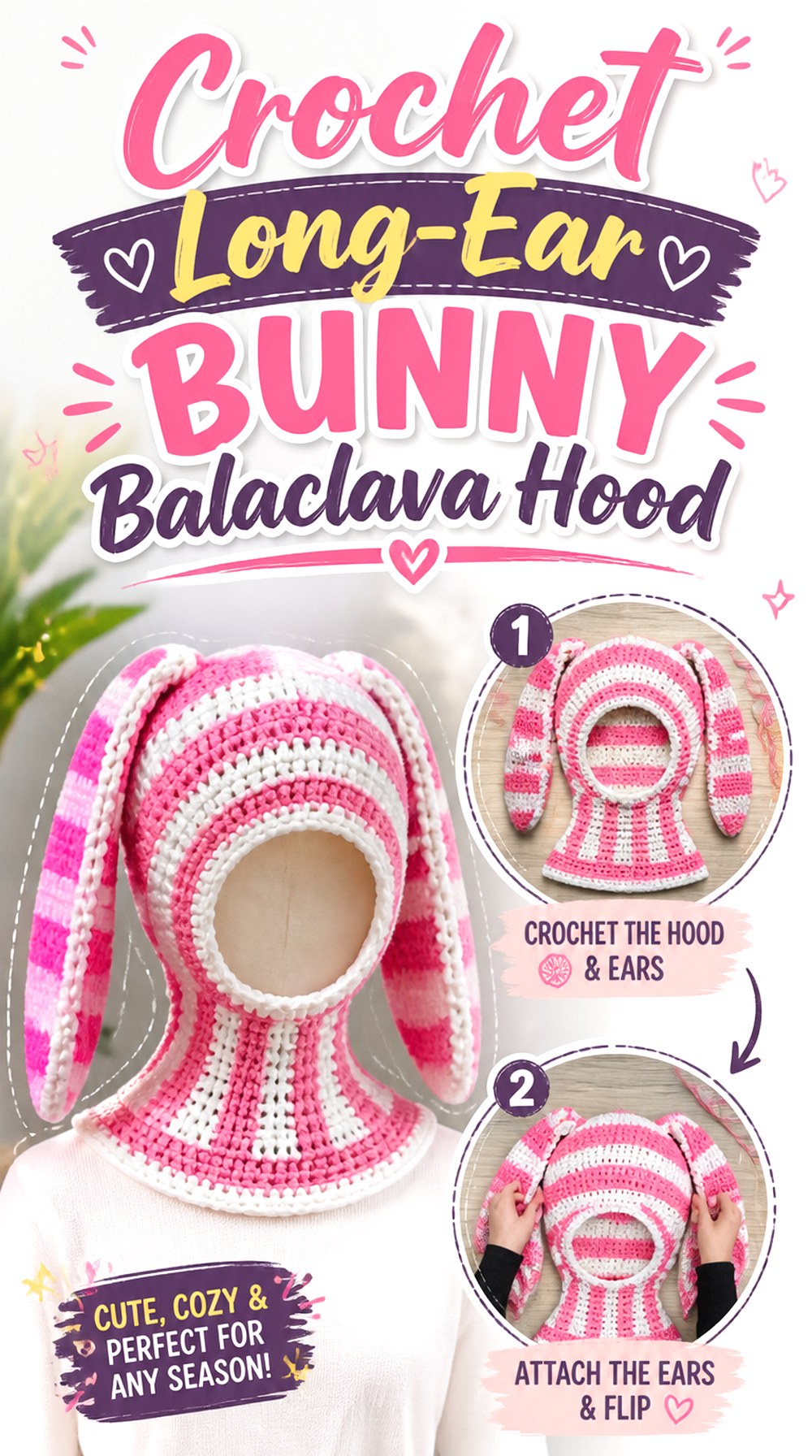 Crochet Long Ear Bunny Balaclava Hood