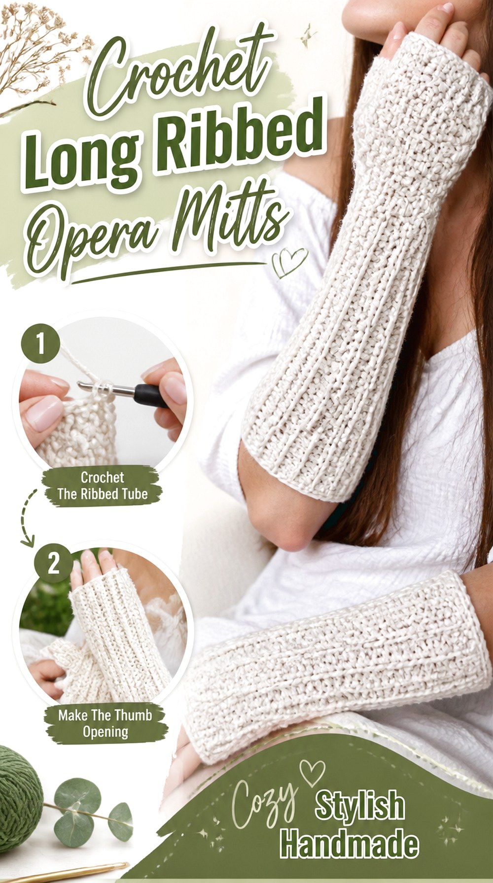 Crochet Long Ribbed Opera Mitts