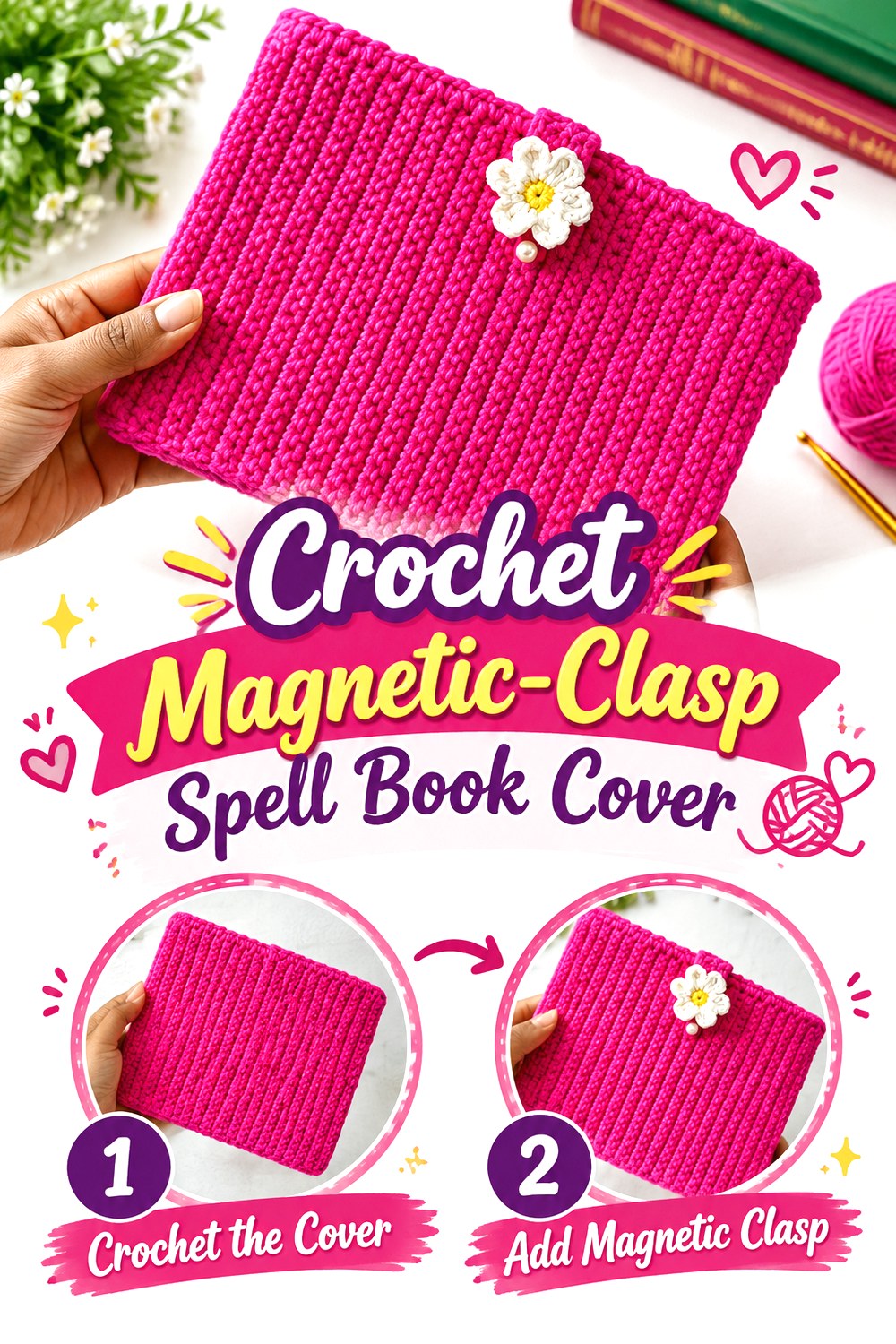 Crochet Magnetic Clasp Spell Book Cover