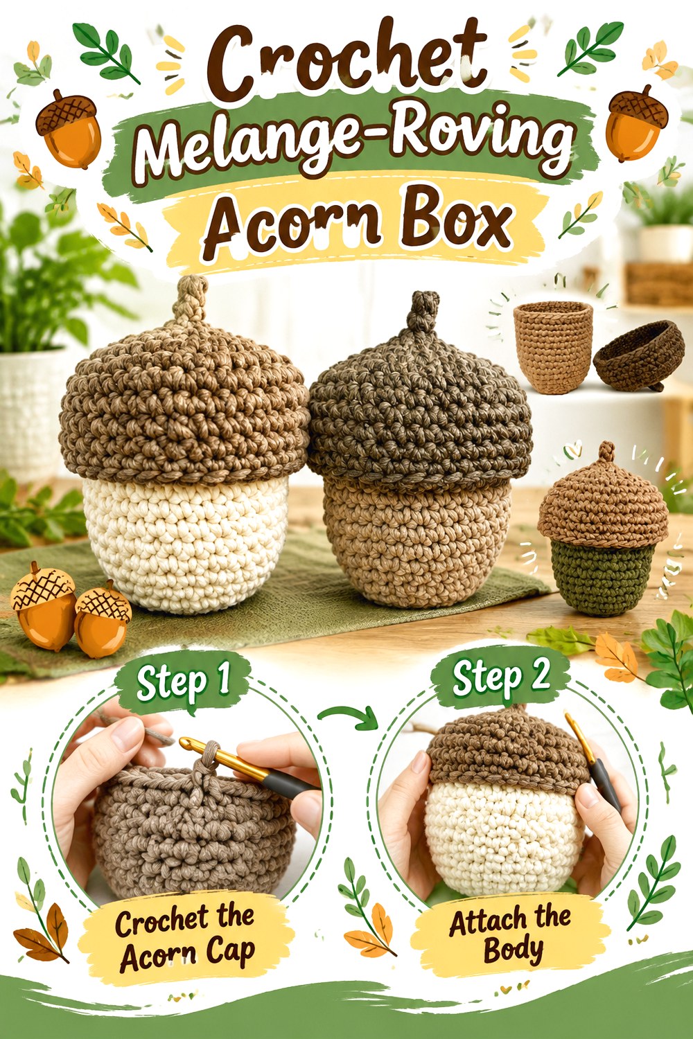 Crochet Melange Roving Acorn Box