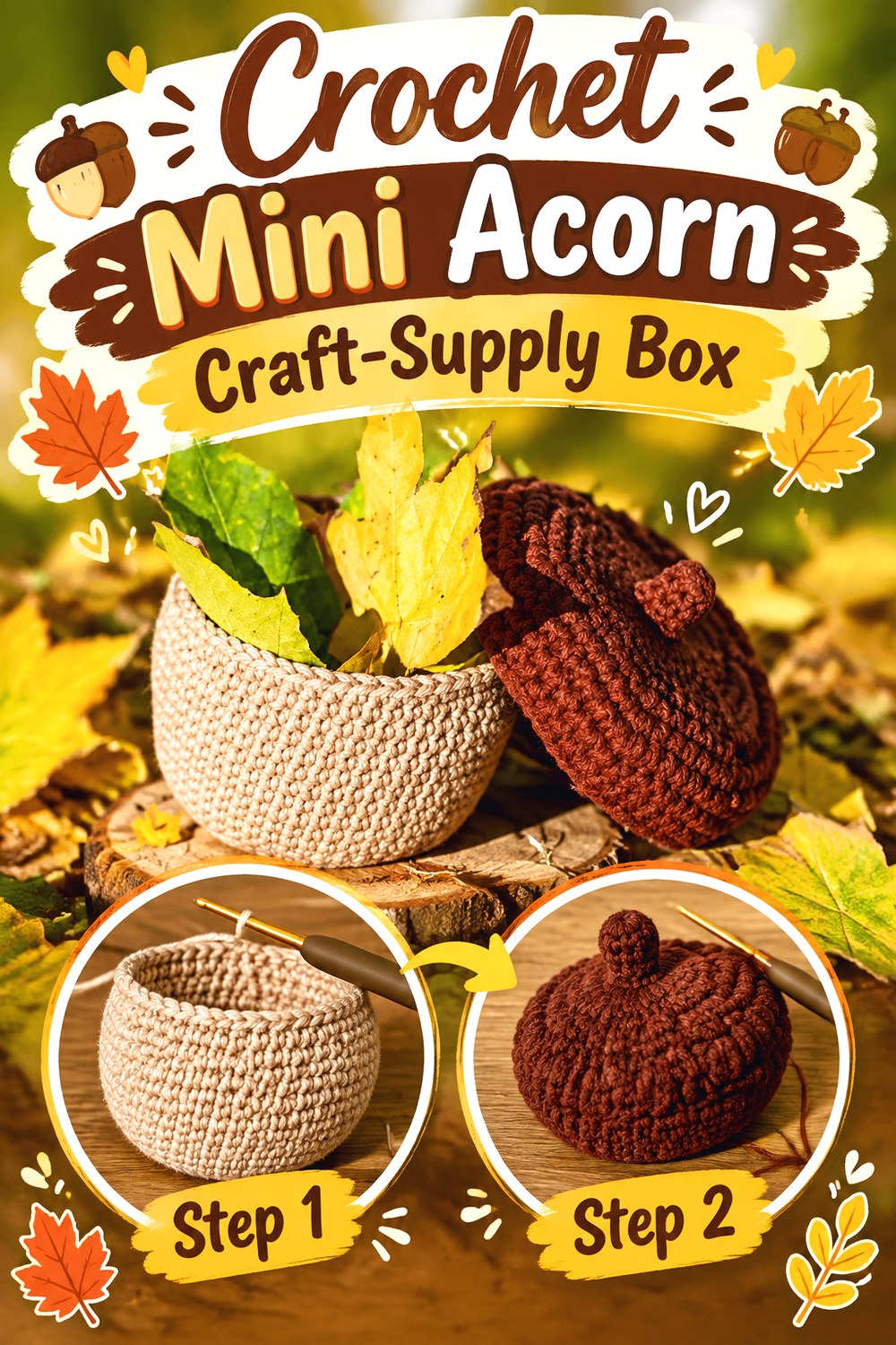 Crochet Mini Acorn Craft Supply Box