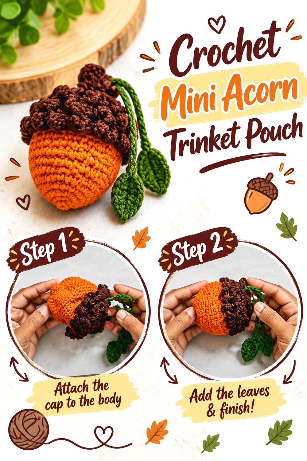 Crochet Mini Acorn Trinket Pouch