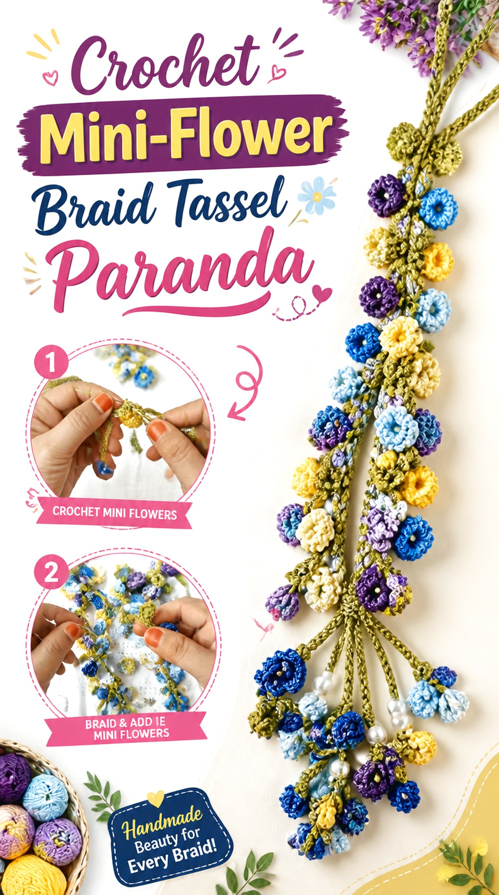 Crochet Mini Flower Braid Tassel Paranda