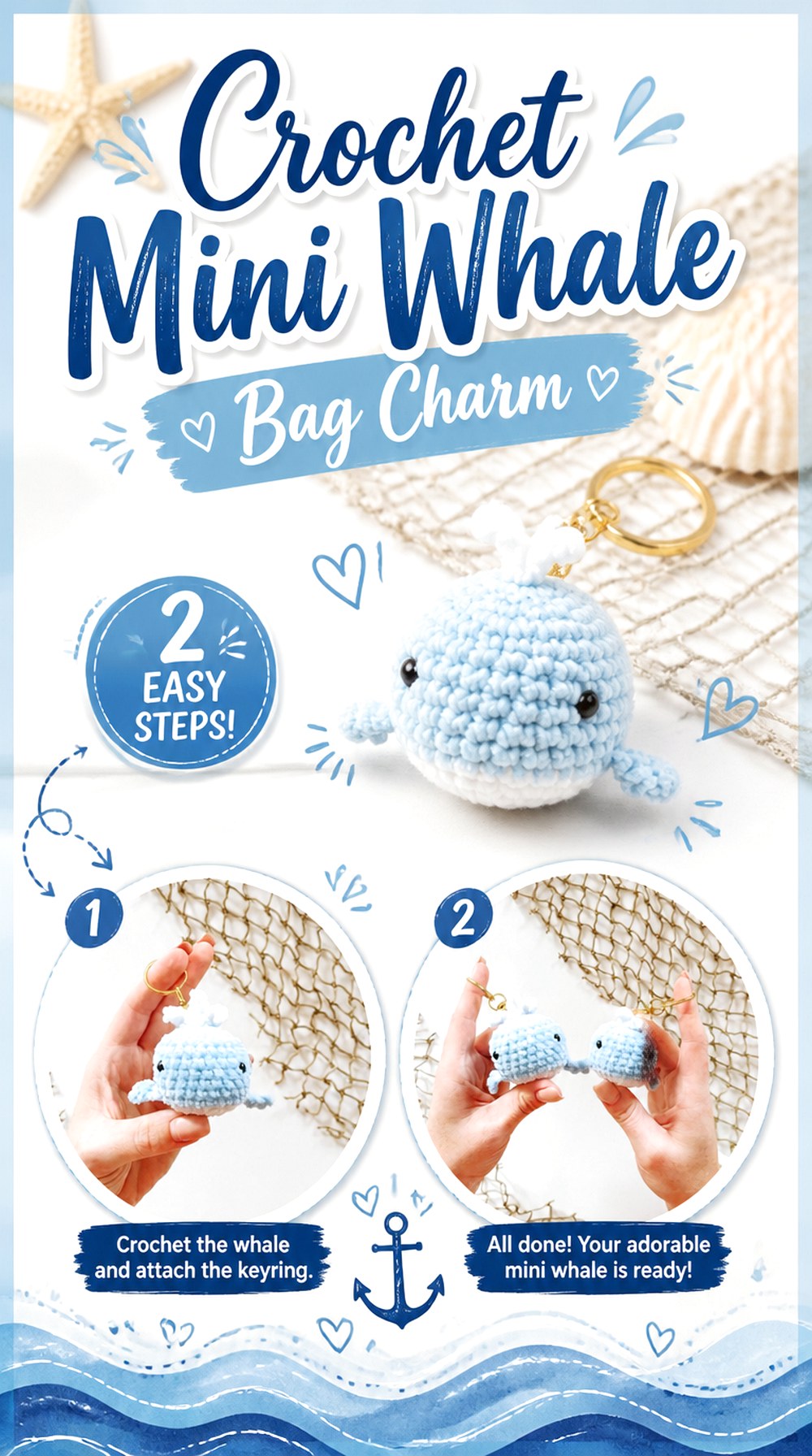 Crochet Mini Whale Bag Charm