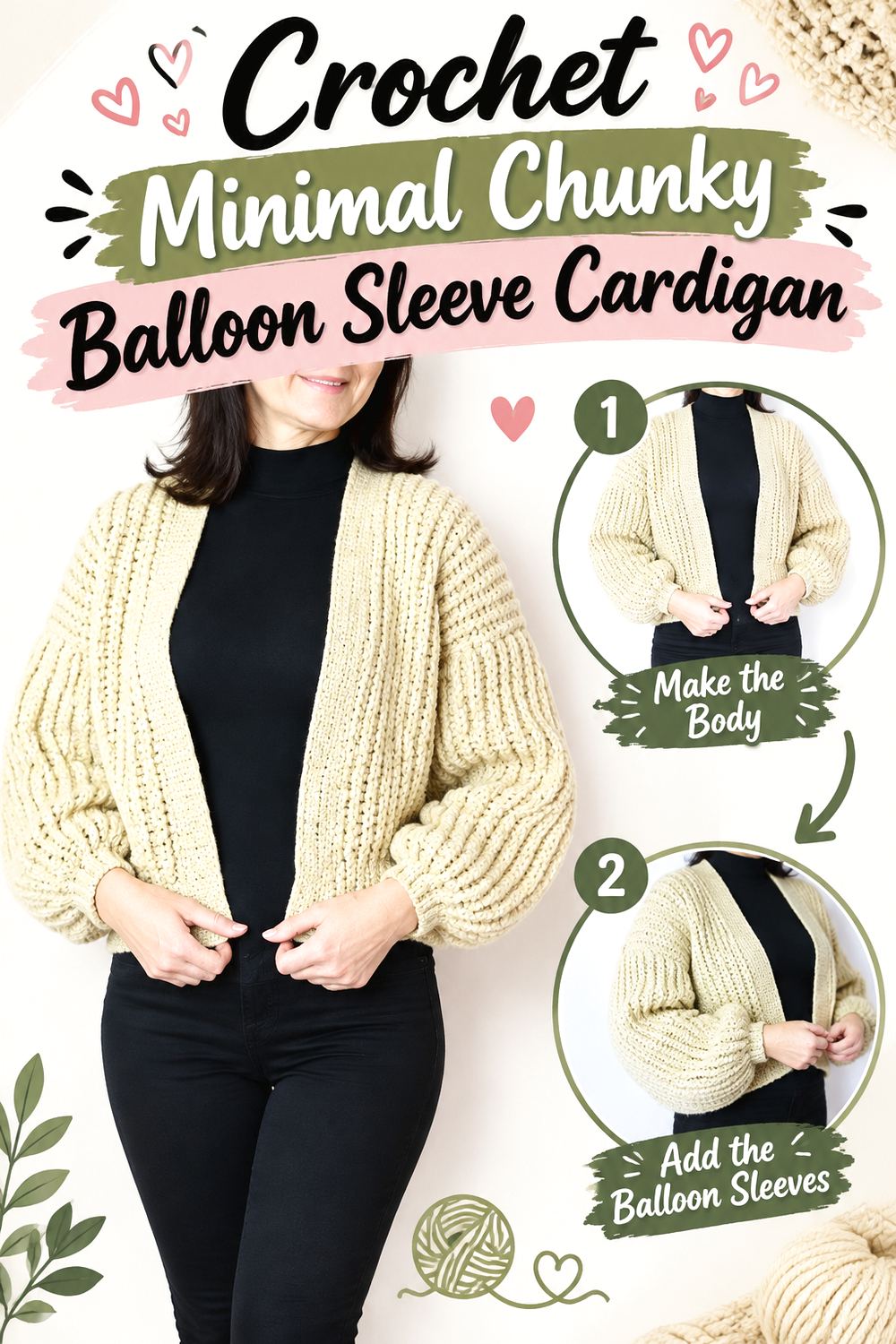 Crochet Minimal Chunky Balloon Sleeve Cardigan