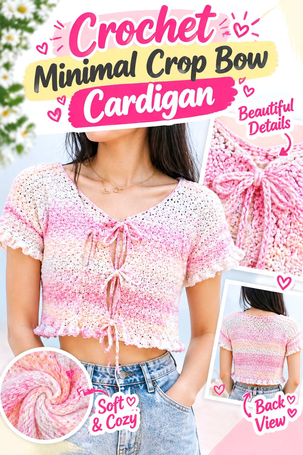 Crochet Minimal Crop Bow Cardigan