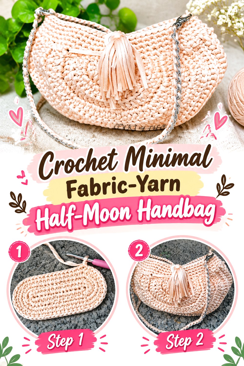 Crochet Minimal Fabric Yarn Half Moon Handbag