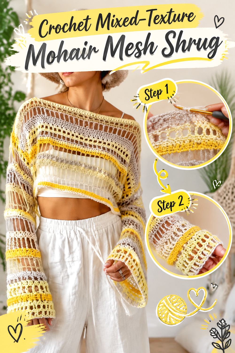 Crochet Mixed Texture Mohair Mesh Shrug
