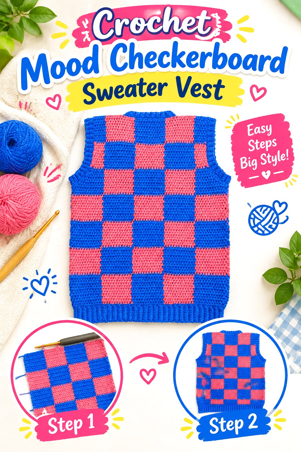 Crochet Mood Checkerboard Sweater Vest