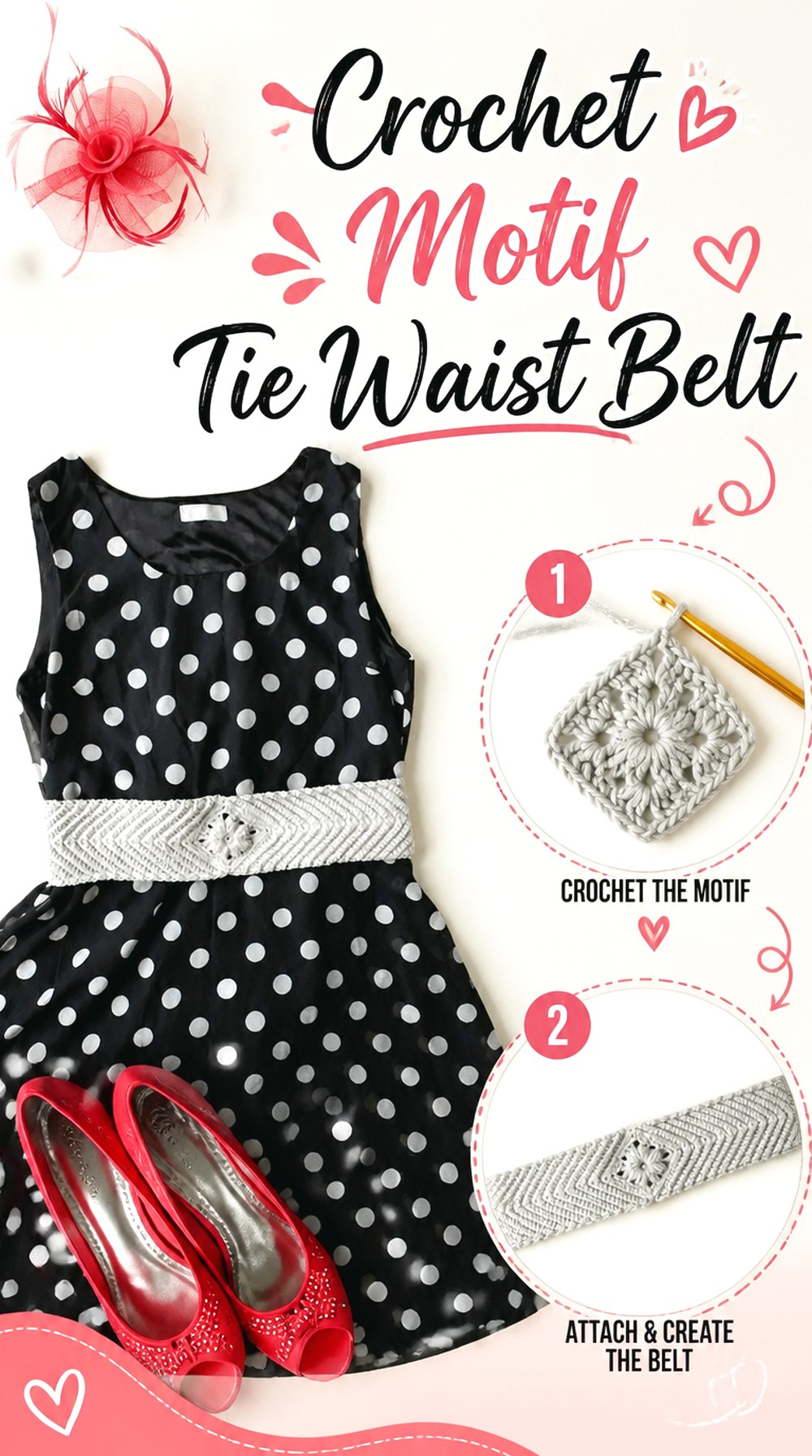 Crochet Motif Tie Waist Belt
