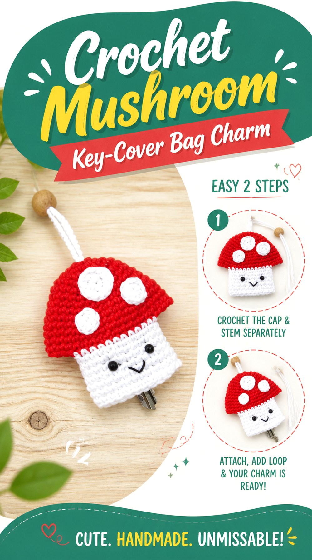 Crochet Mushroom Key Cover Bag Charm