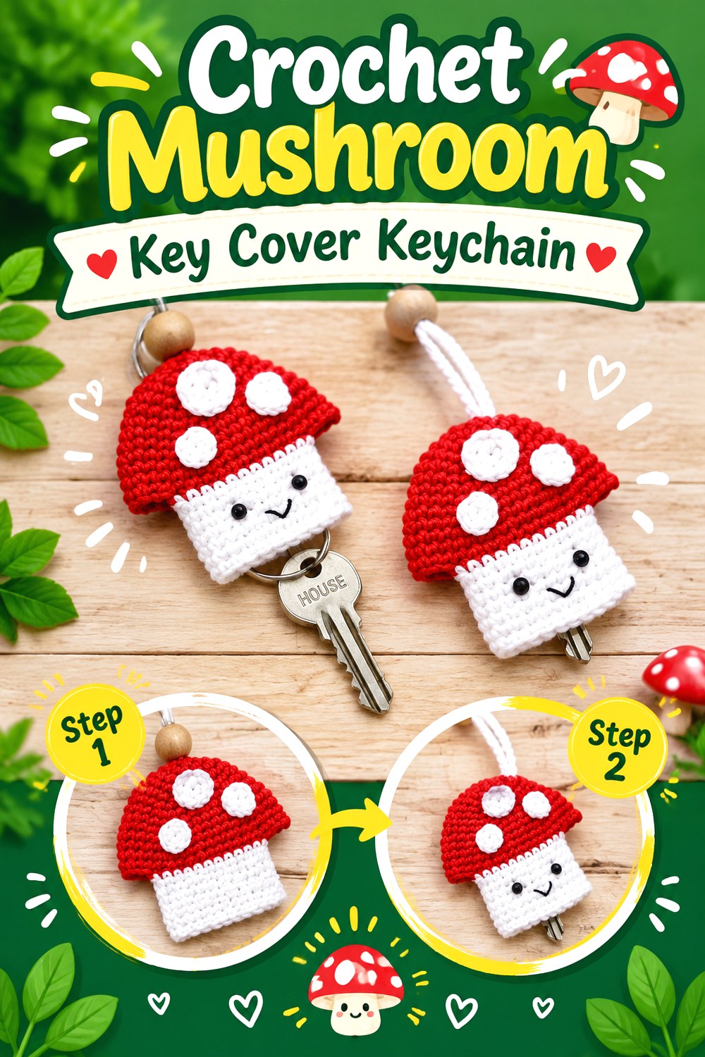 Crochet Mushroom Key Cover Keychain