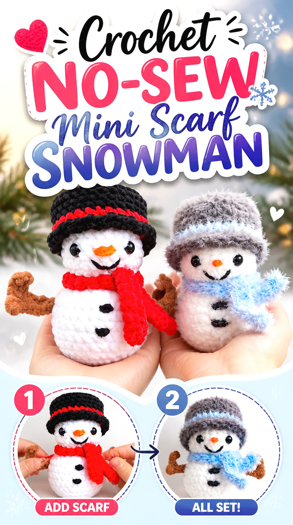 Crochet No Sew Mini Scarf Snowman