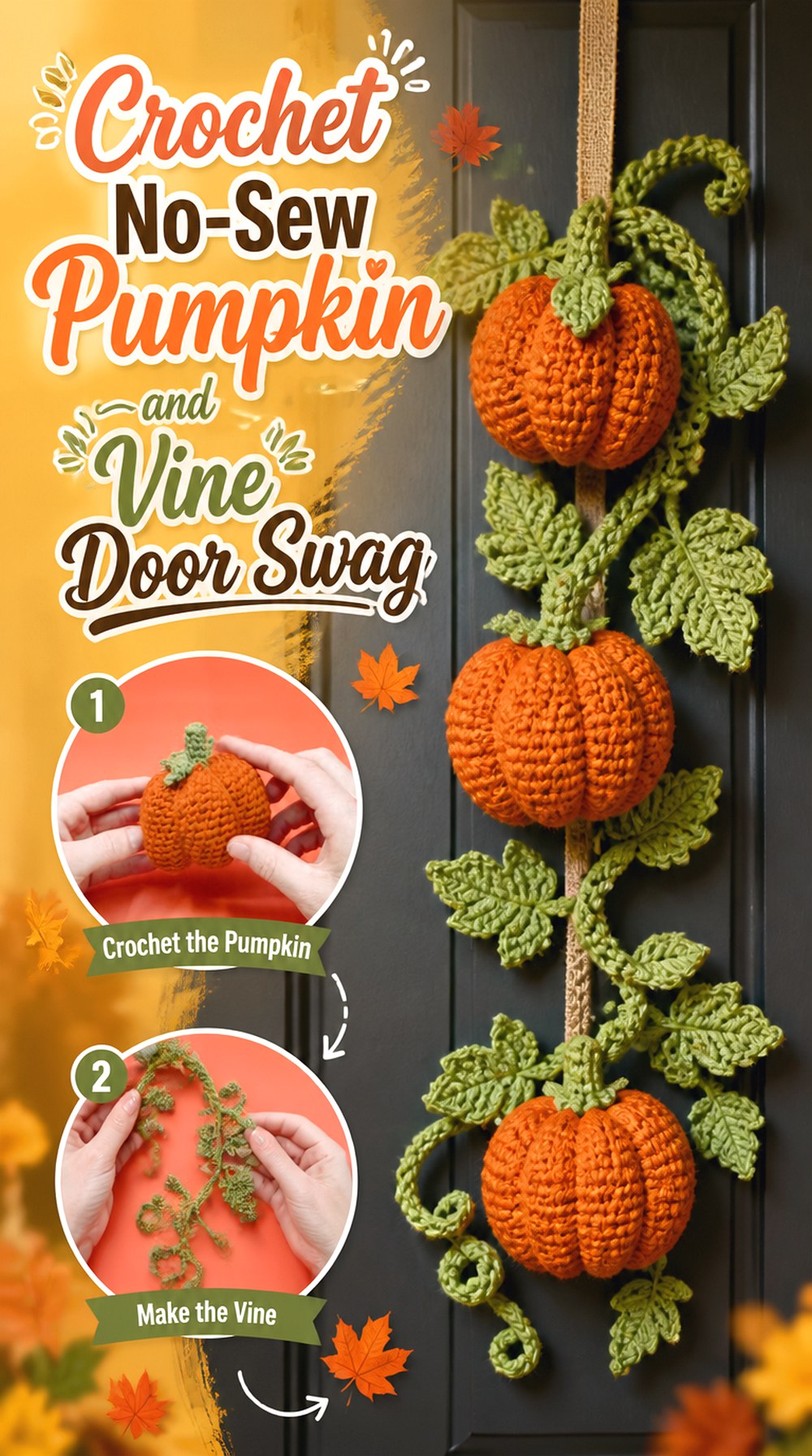 Crochet No Sew Pumpkin and Vine Door Swag