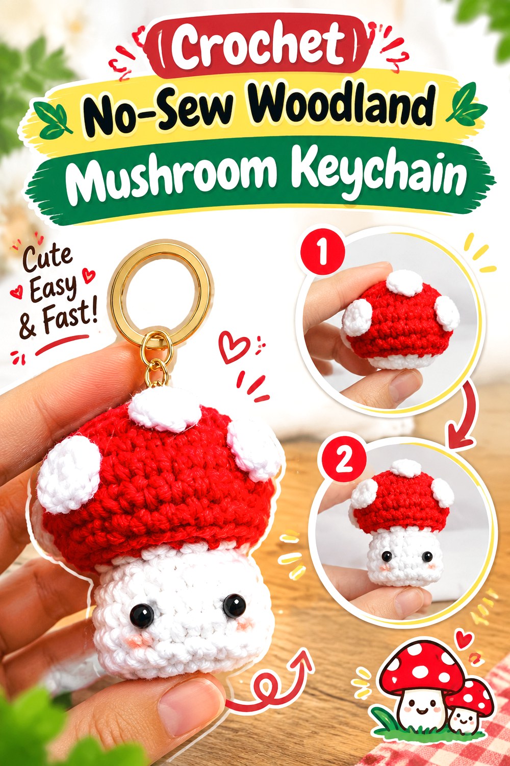 Crochet No Sew Woodland Mushroom Keychain