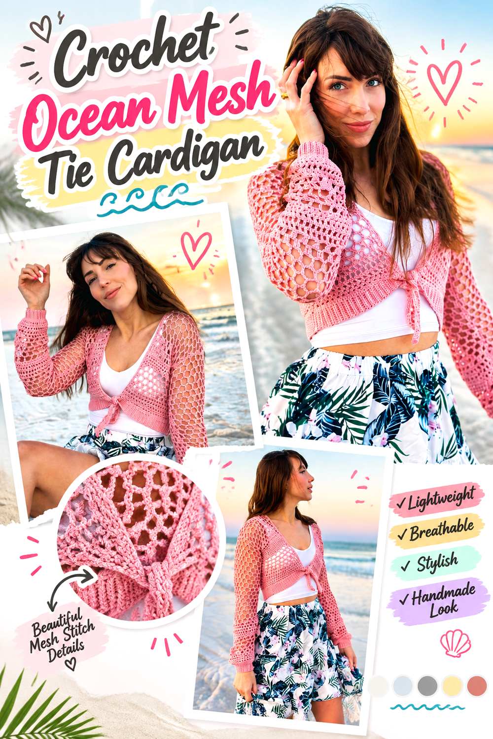 Crochet Ocean Mesh Tie Cardigan