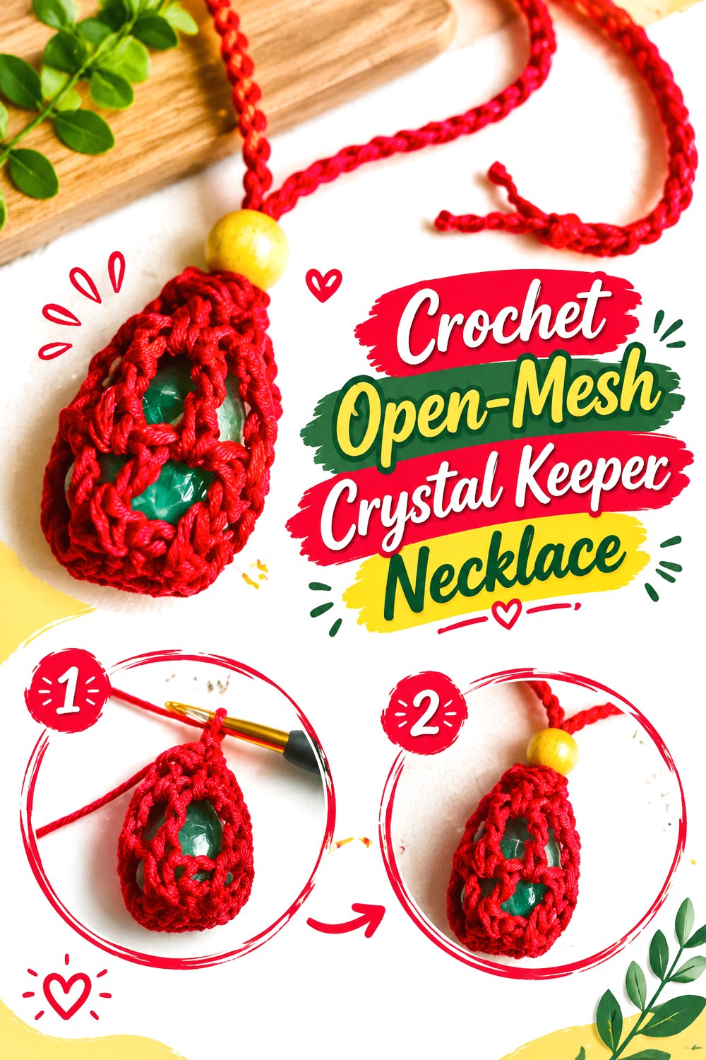 Crochet Open Mesh Crystal Keeper Necklace