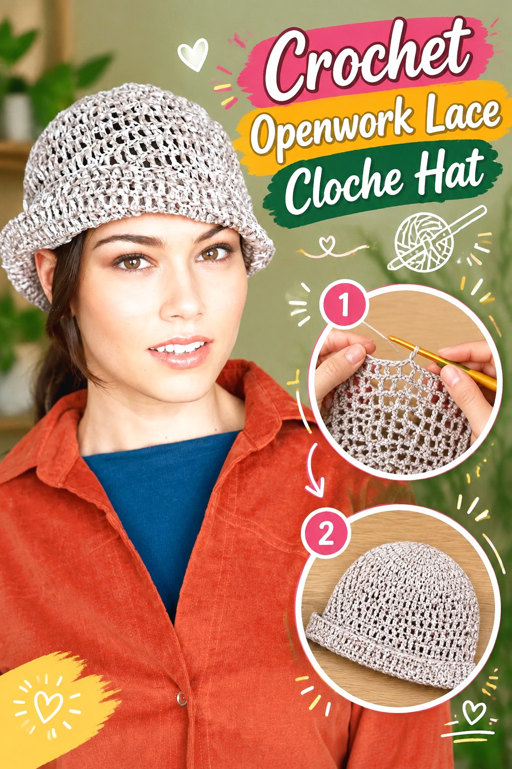 Crochet Openwork Lace Cloche Hat