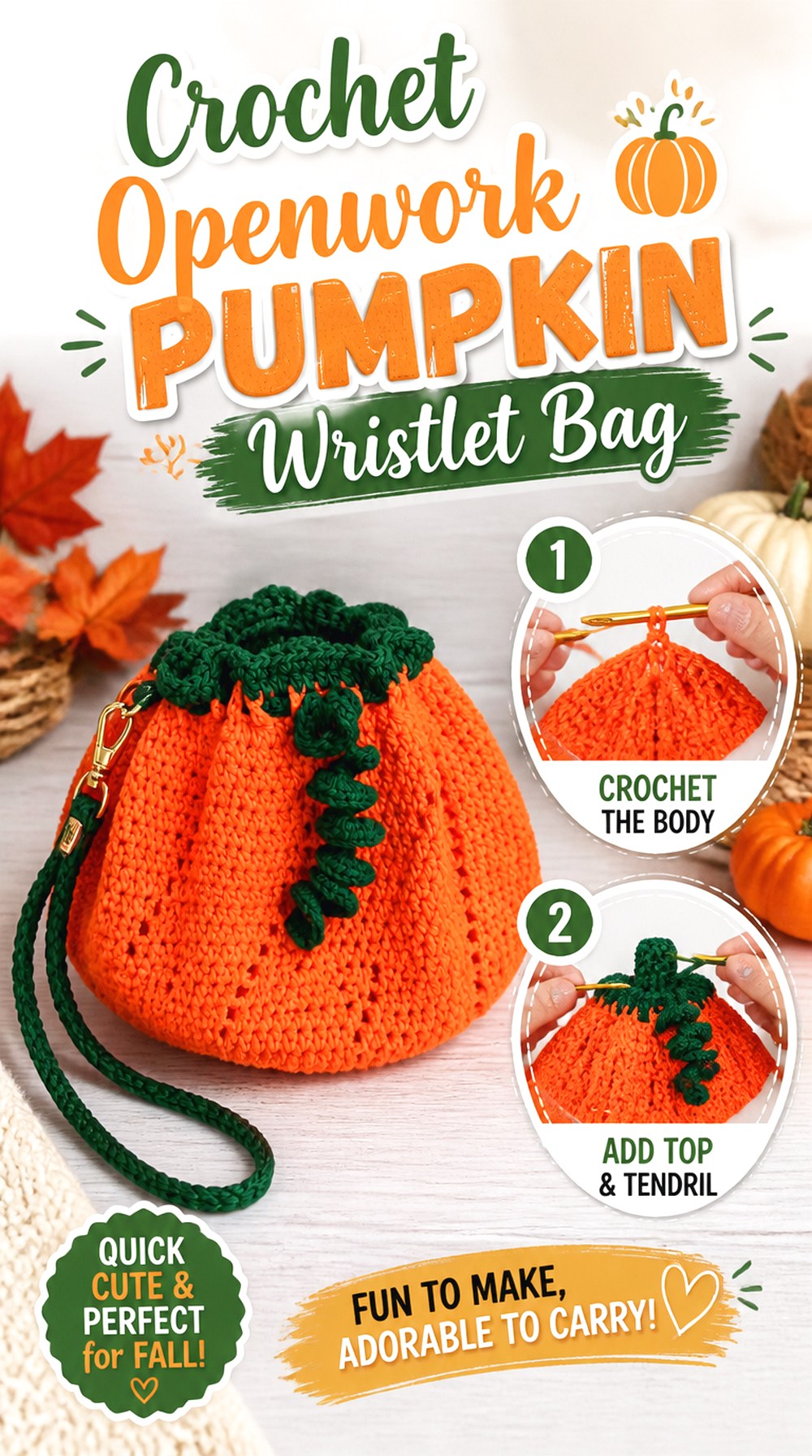 Crochet Openwork Pumpkin Wristlet Bag