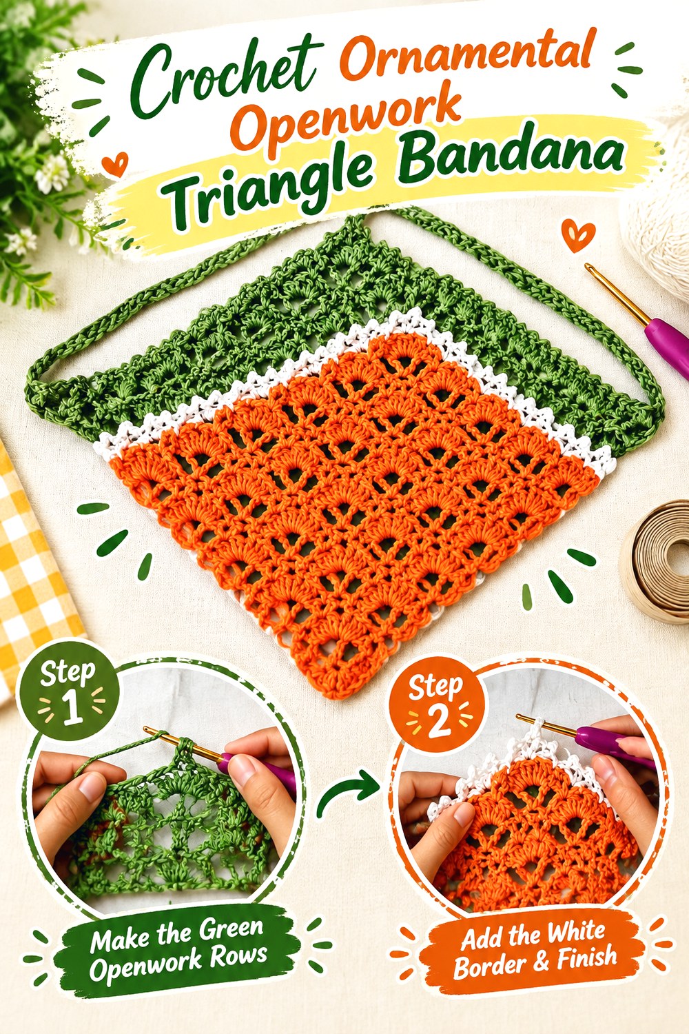 Crochet Ornamental Openwork Triangle Bandana