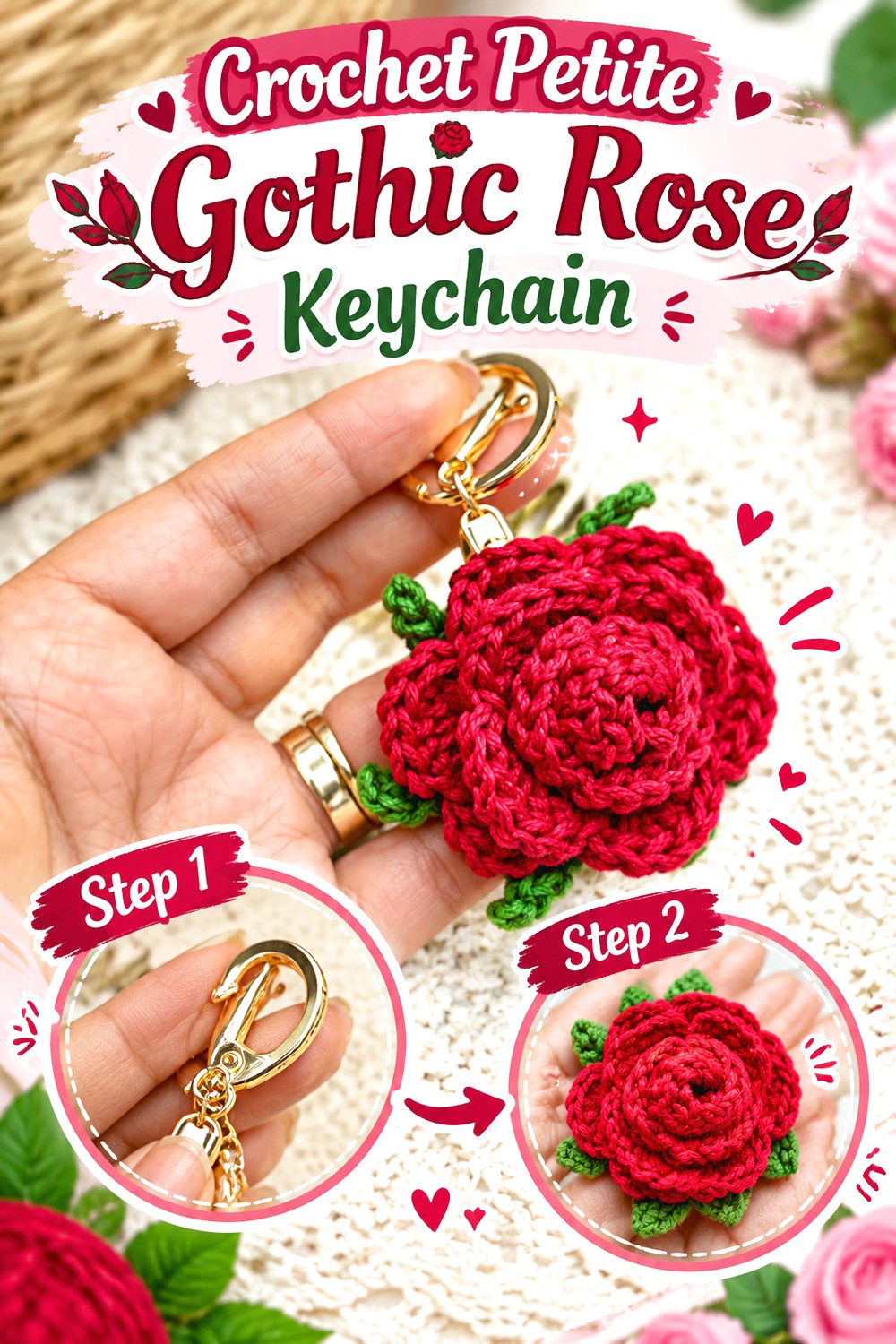 Crochet Petite Gothic Rose Keychain