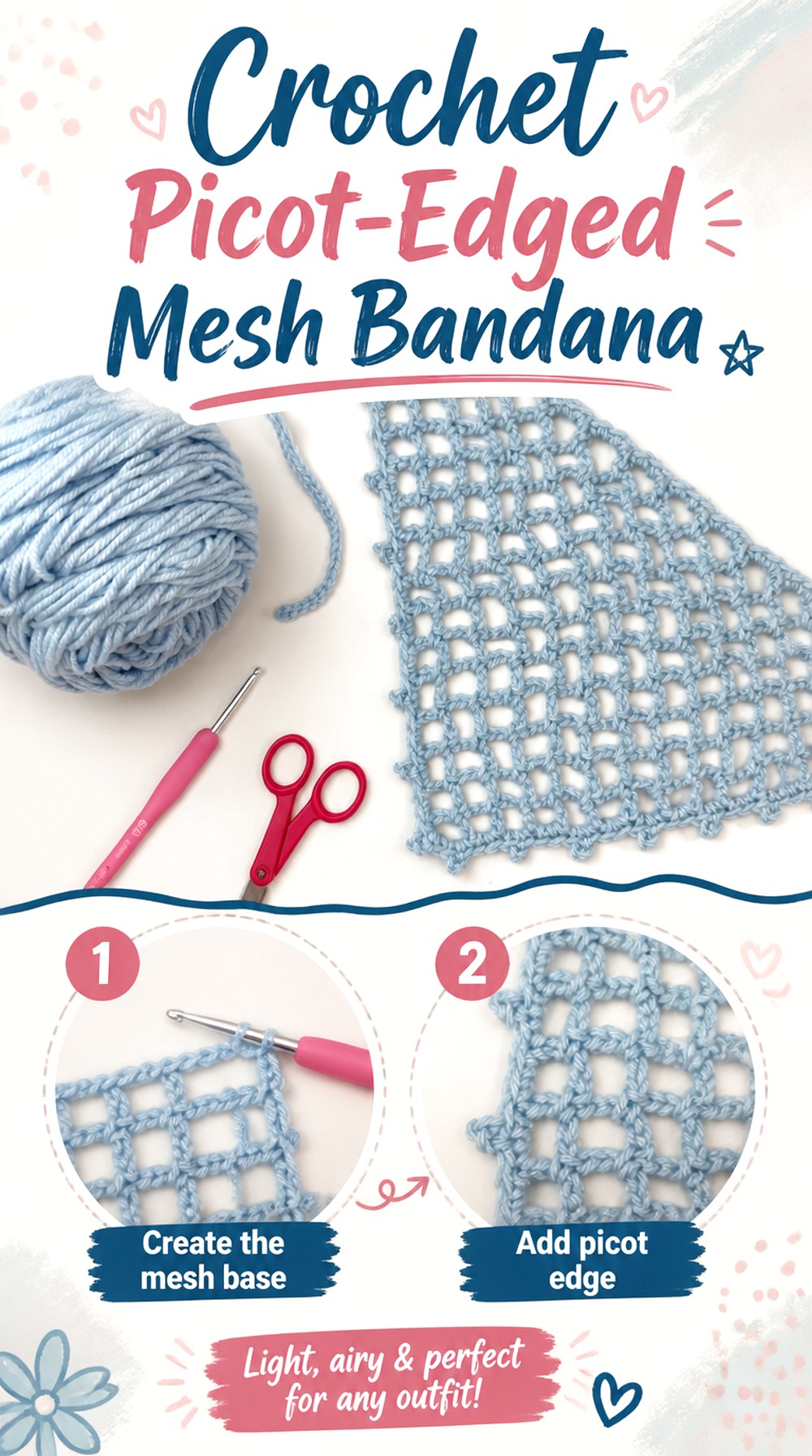 Crochet Picot Edged Mesh Bandana