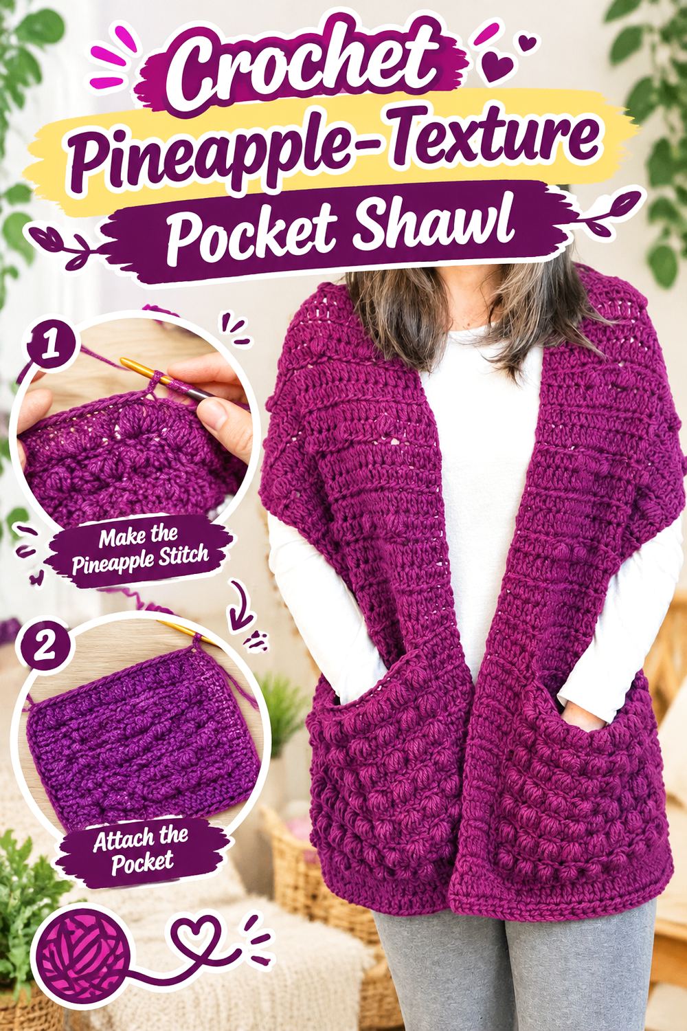 Crochet Pineapple Texture Pocket Shawl