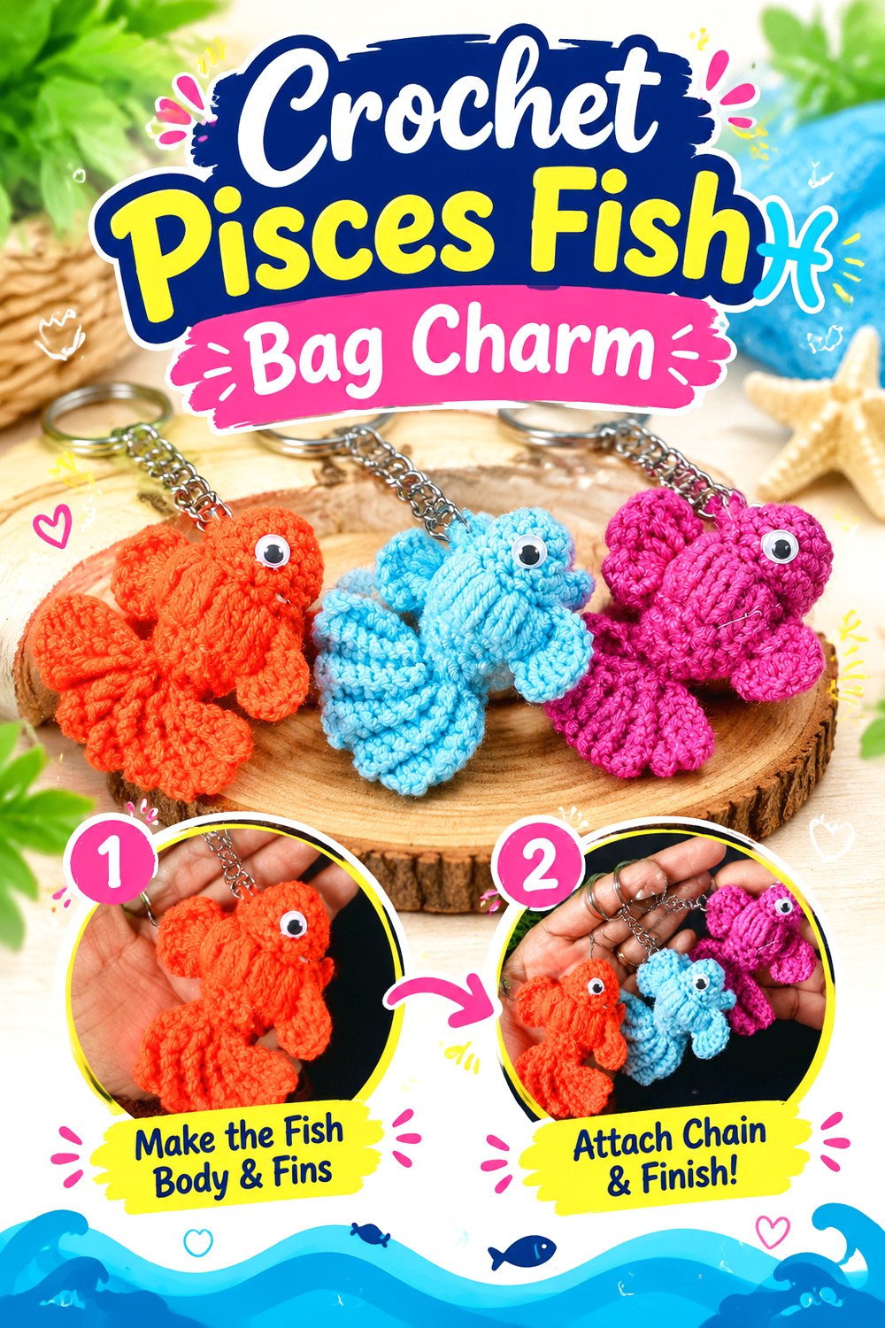 Crochet Pisces Fish Bag Charm