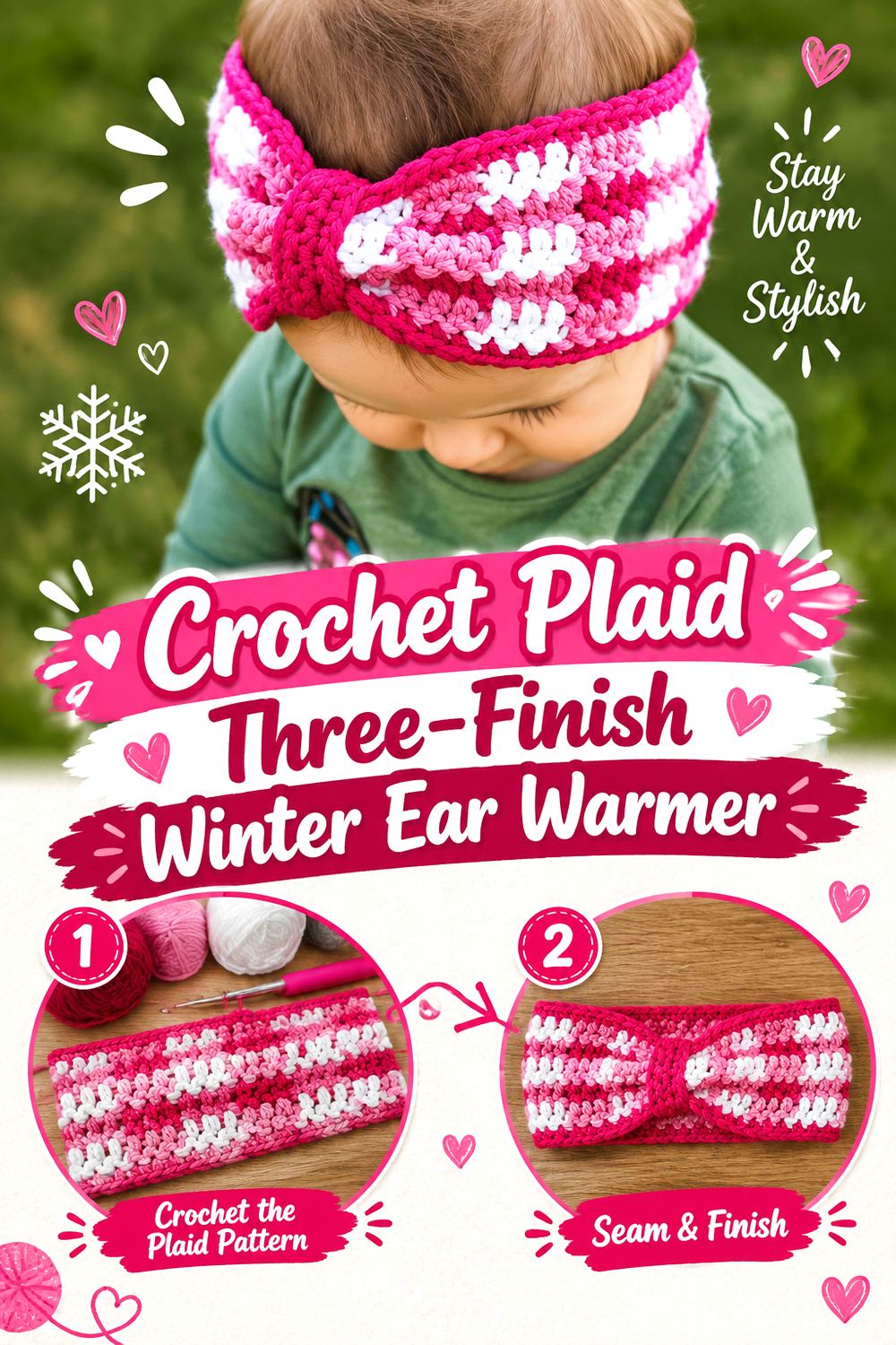 Crochet Plaid Three Finish Winter Ear Warmer