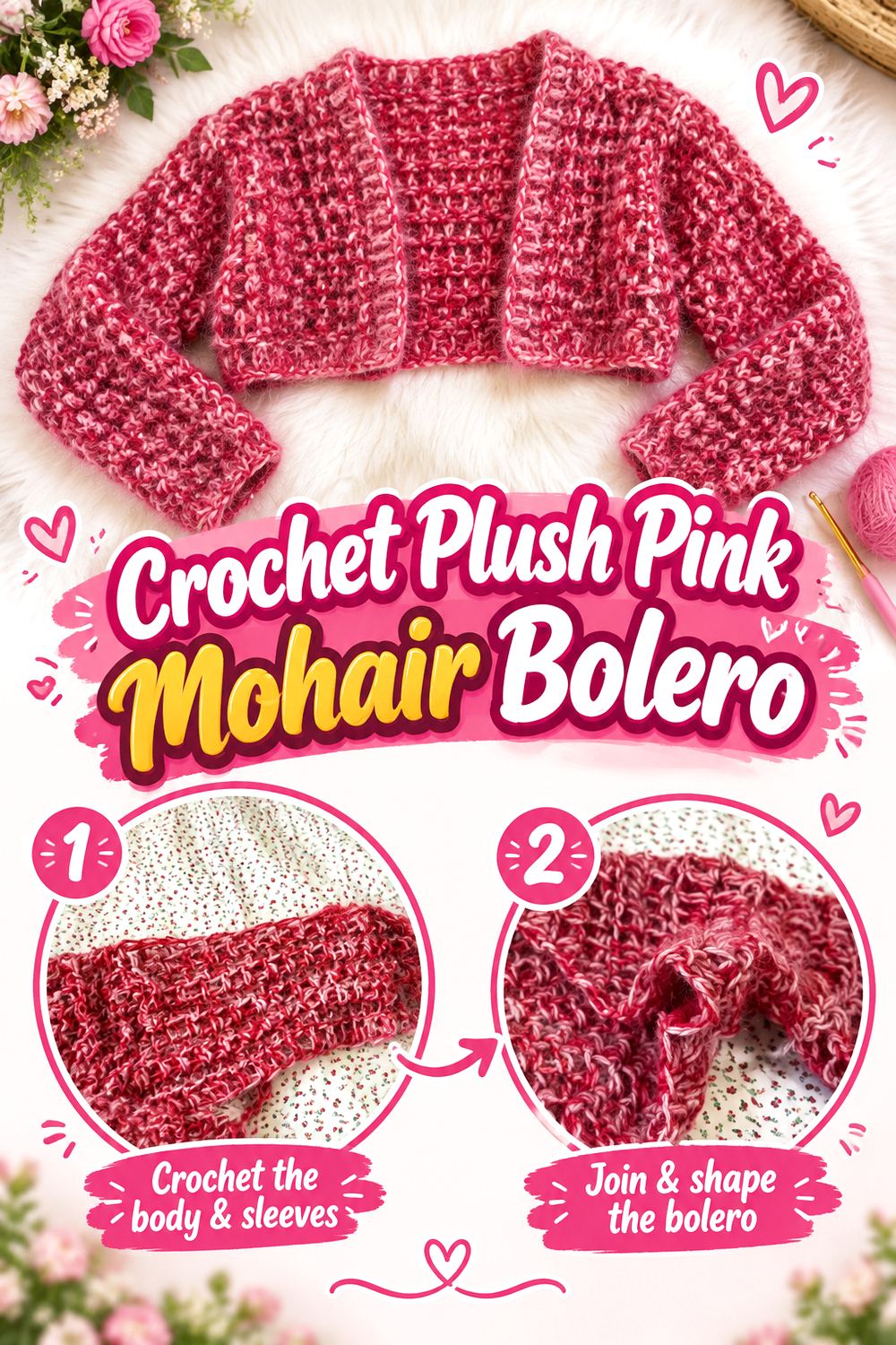 Crochet Plush Pink Mohair Bolero