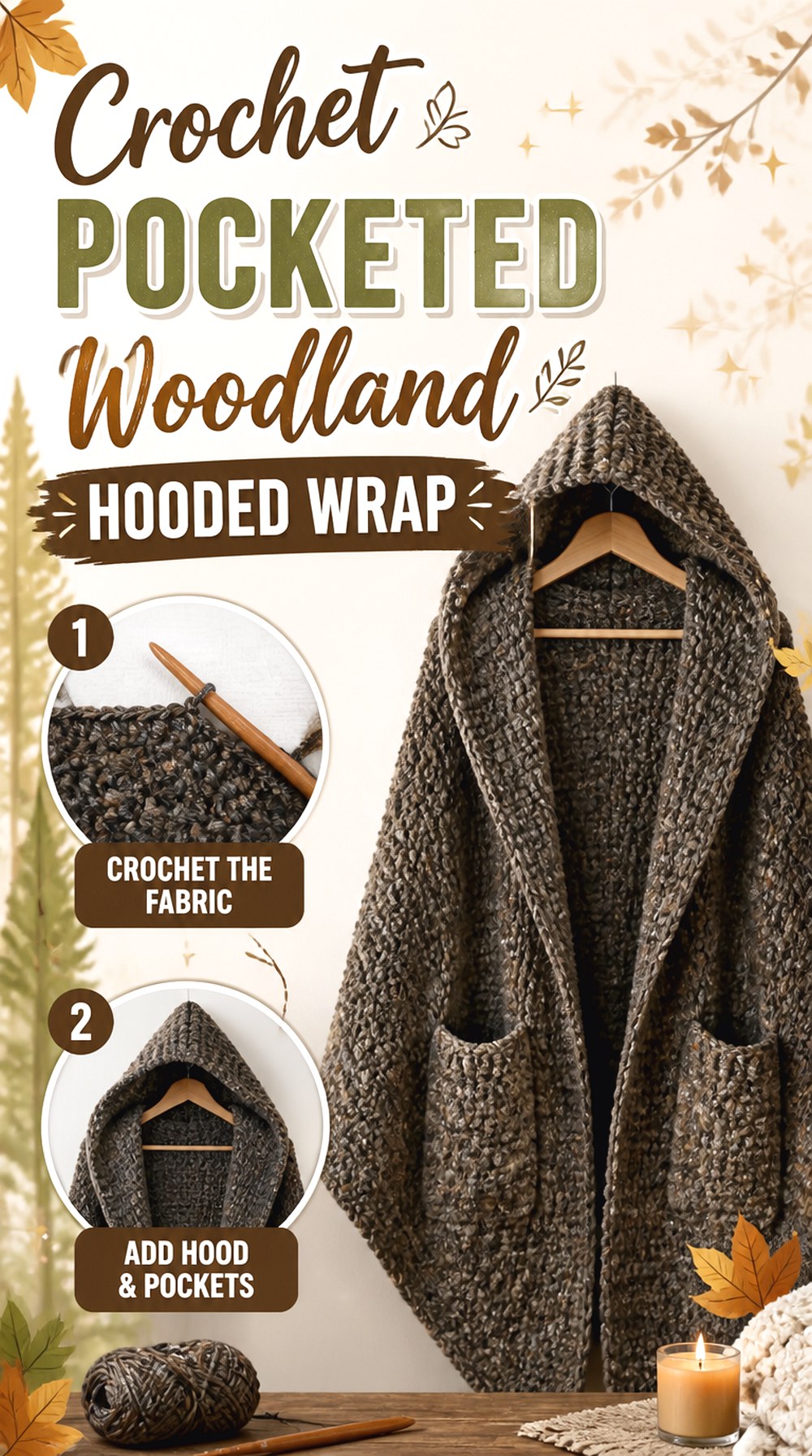 Crochet Pocketed Woodland Hooded Wrap