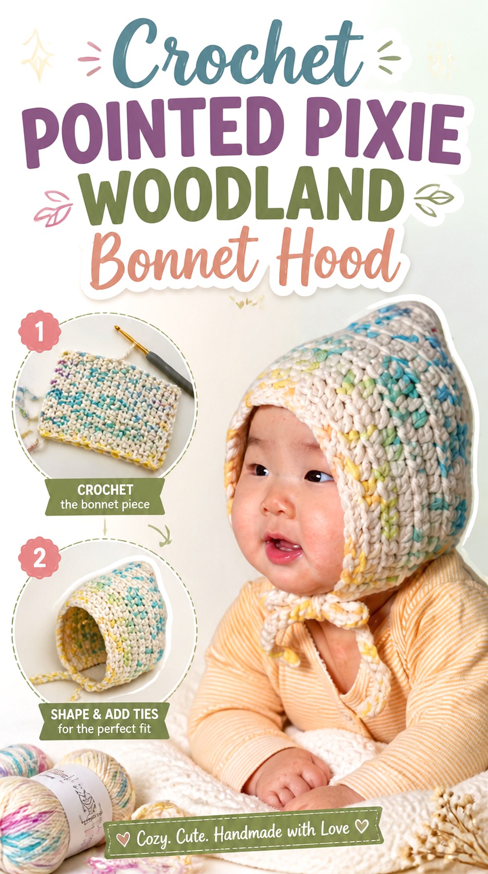 Crochet Pointed Pixie Woodland Bonnet Hood