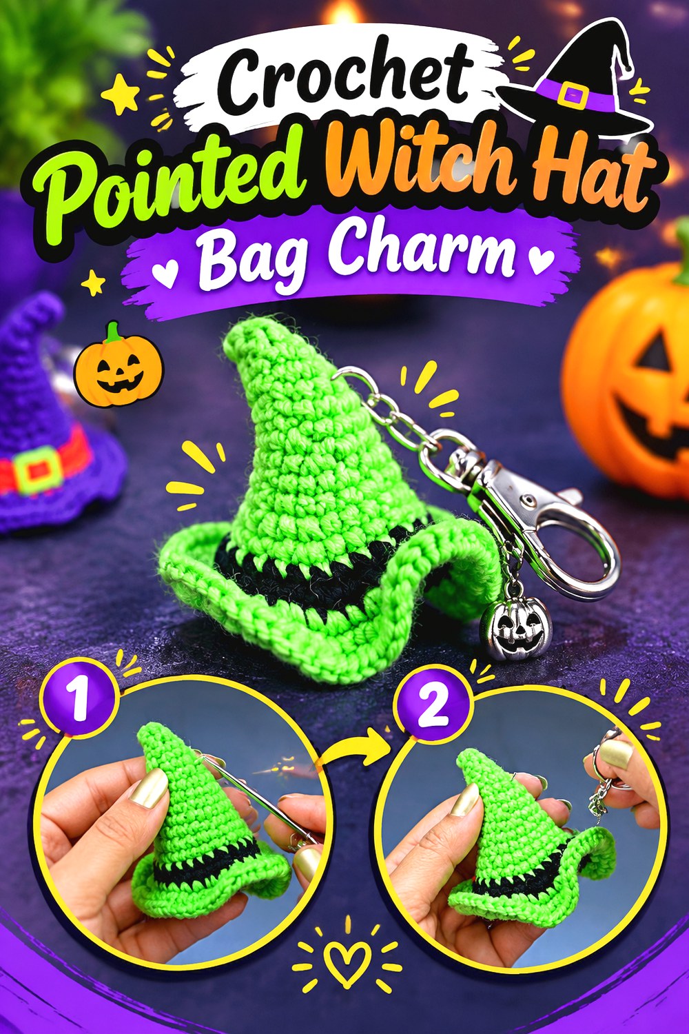 Crochet Pointed Witch Hat Bag Charm