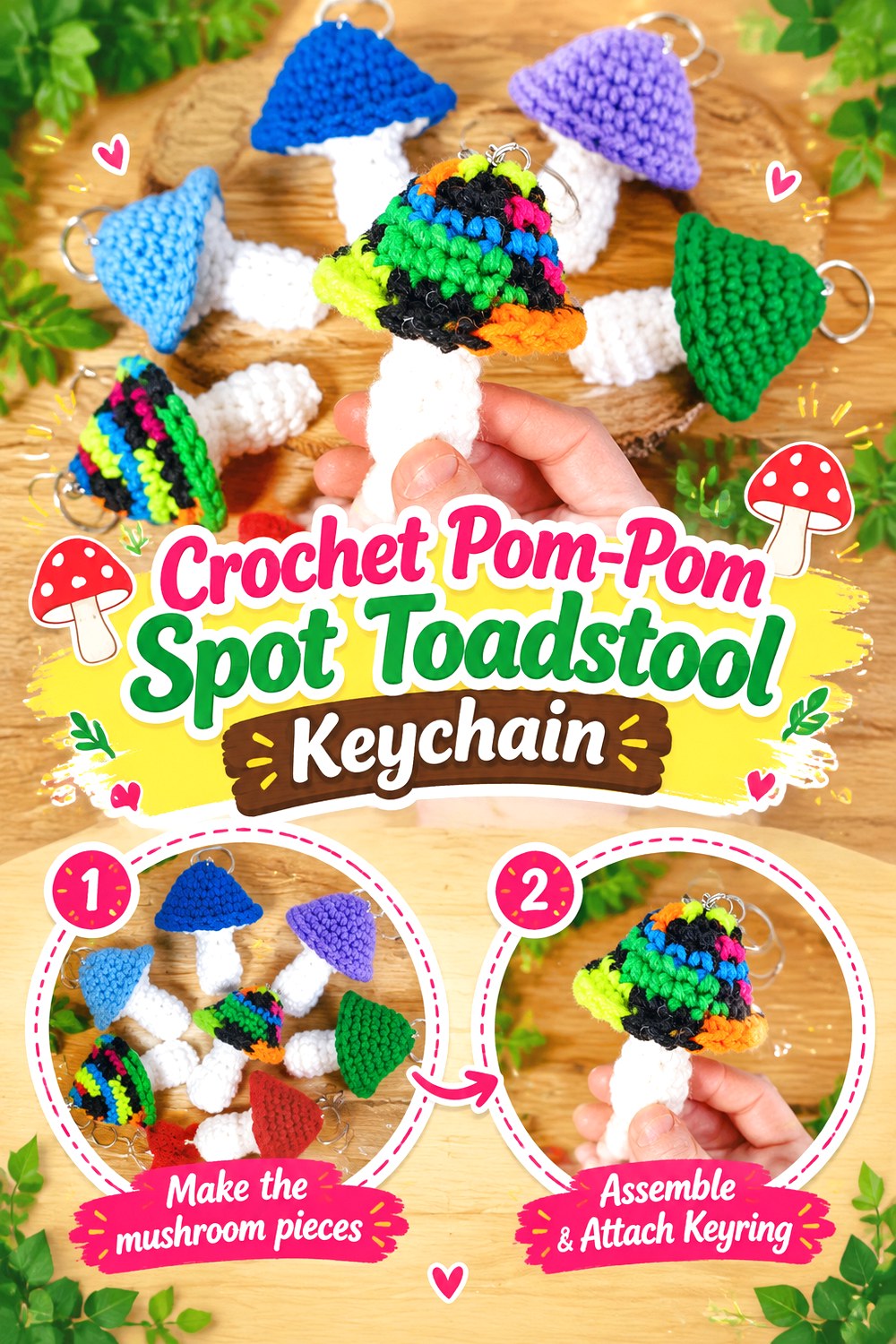 Crochet Pom Pom Spot Toadstool Keychain