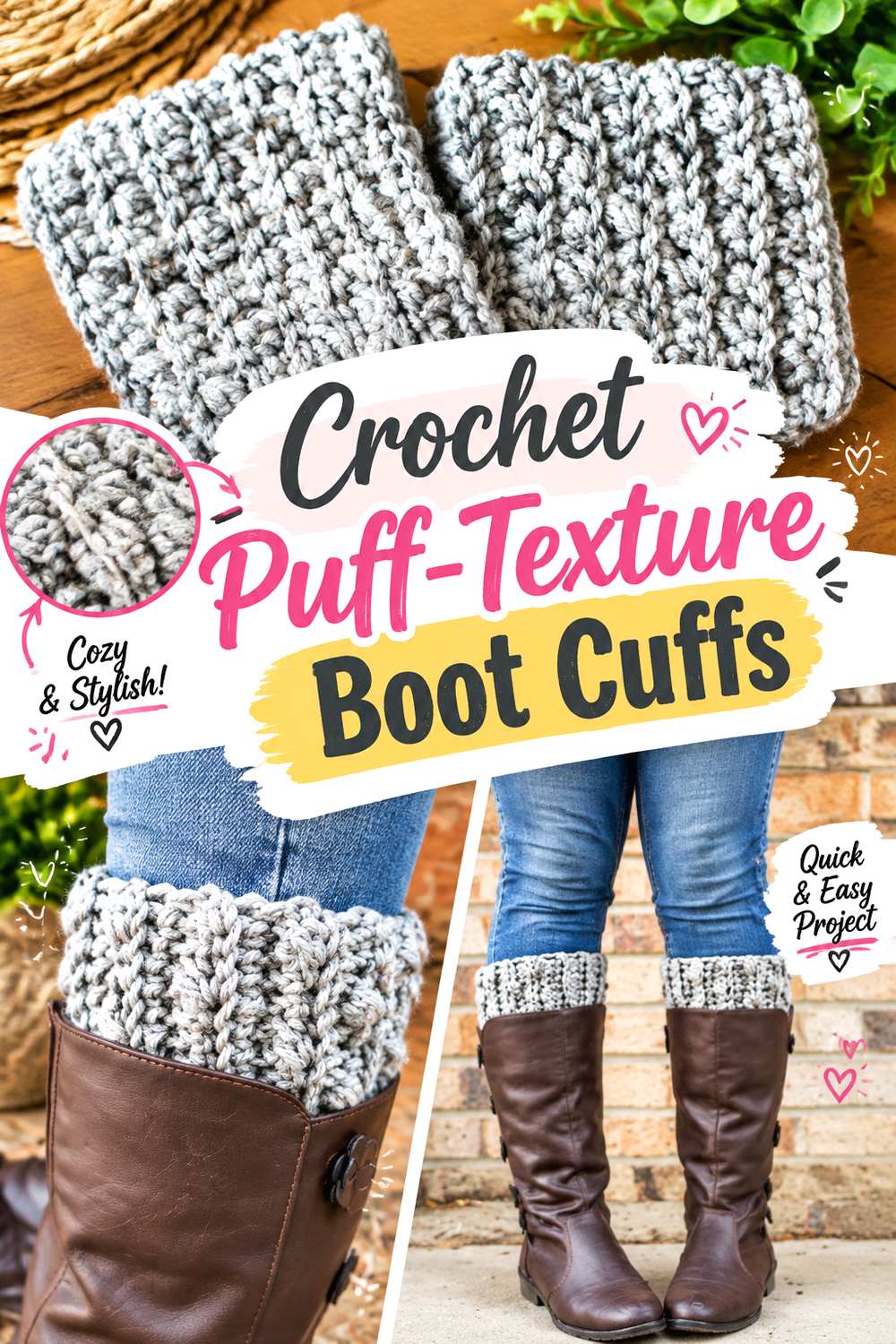 Crochet Puff Texture Boot Cuffs