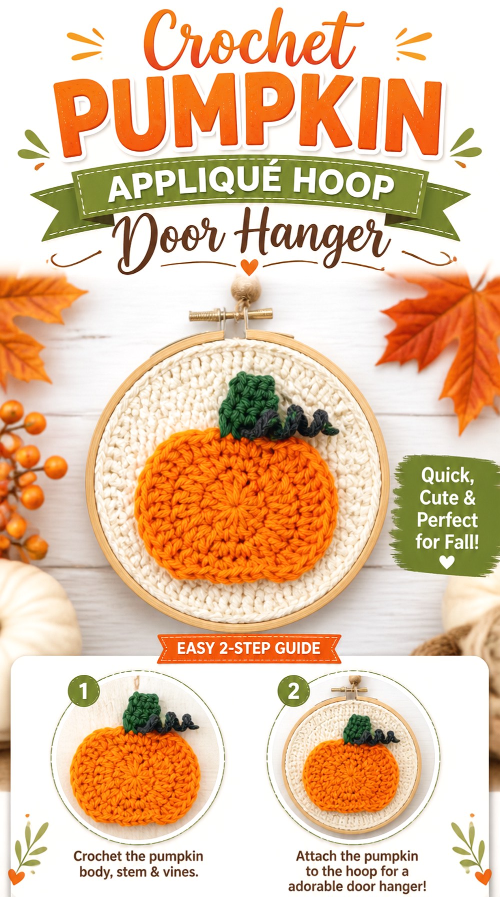 Crochet Pumpkin Appliqué Hoop Door Hanger