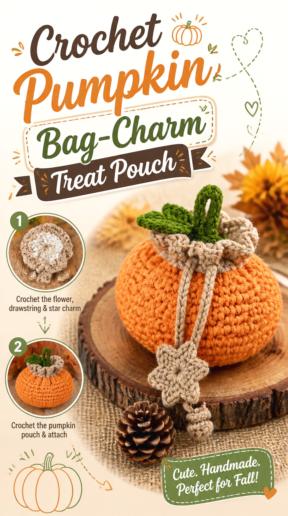 Crochet Pumpkin Bag Charm Treat Pouch