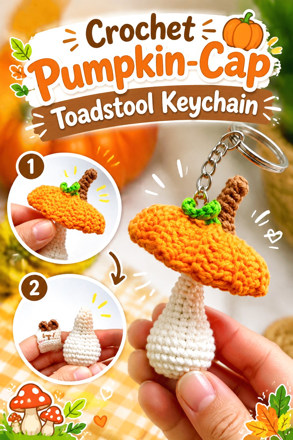 Crochet Pumpkin Cap Toadstool Keychain