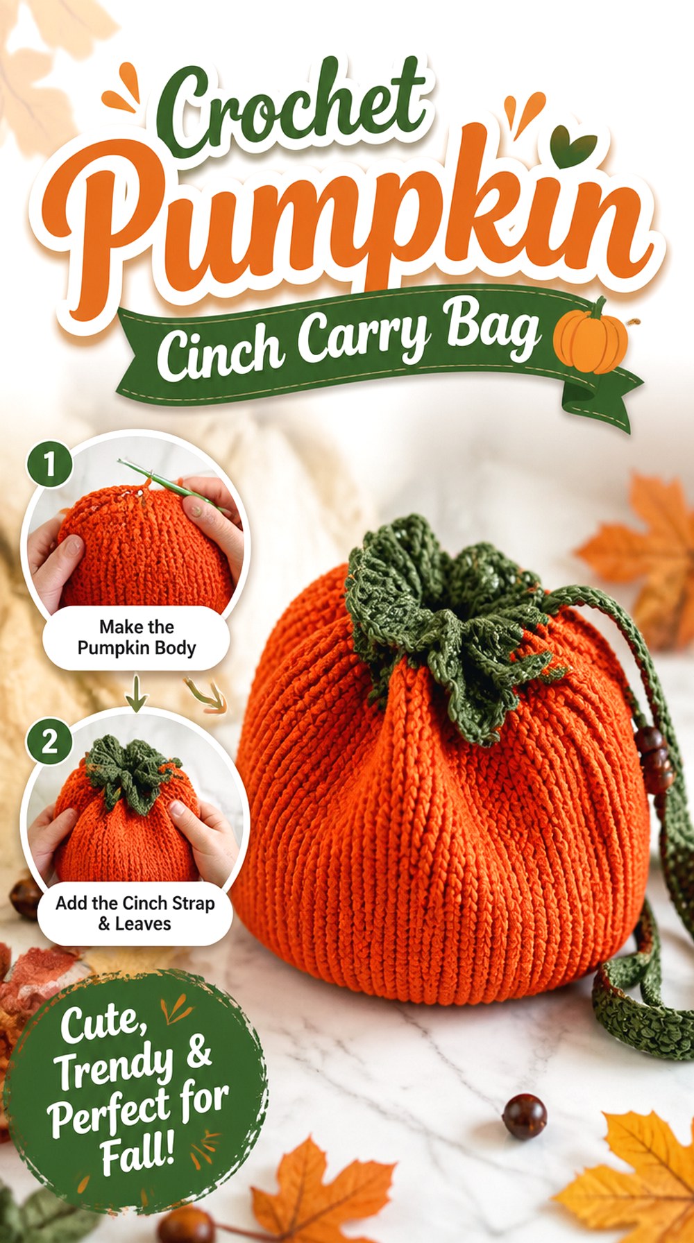 Crochet Pumpkin Cinch Carry Bag